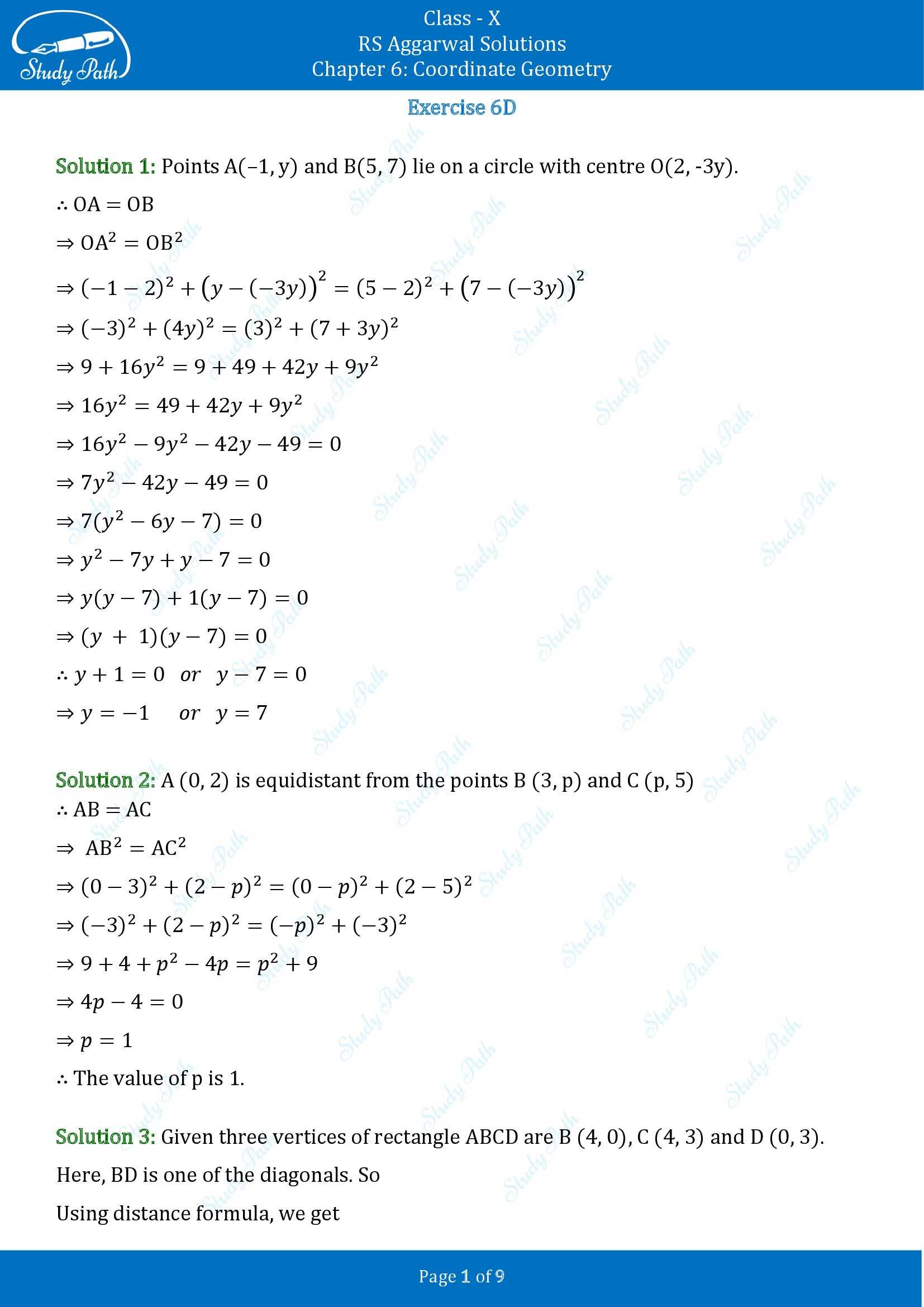 RS Aggarwal Solutions for Class 10 Chapter 6 Coordinate Geometry Exercise 6D 00001