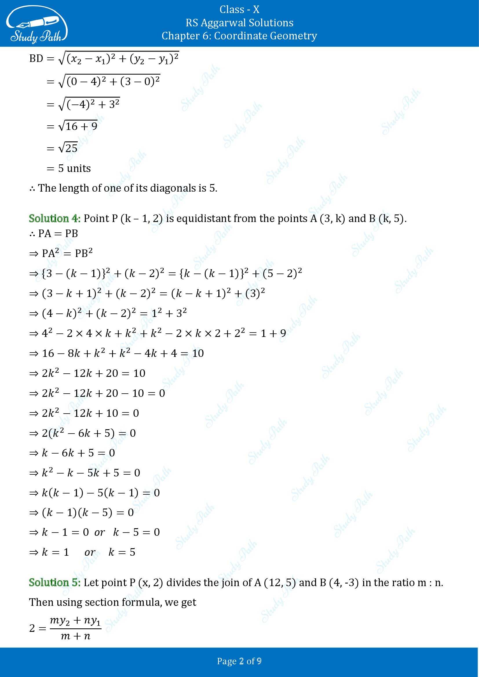 RS Aggarwal Solutions for Class 10 Chapter 6 Coordinate Geometry Exercise 6D 00002