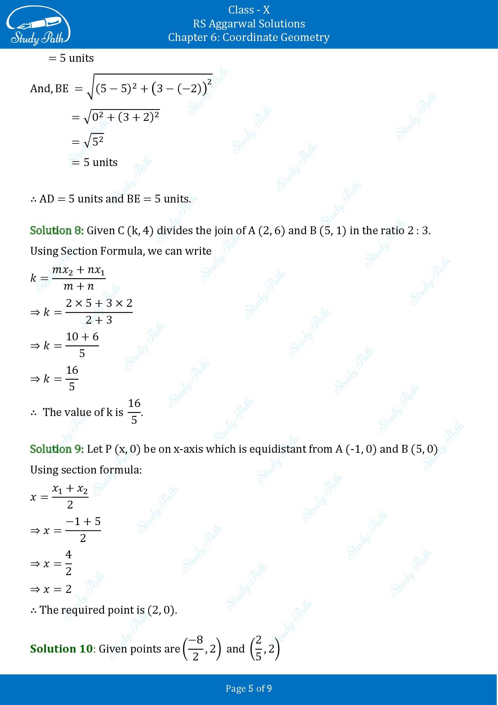 RS Aggarwal Solutions for Class 10 Chapter 6 Coordinate Geometry Exercise 6D 00005