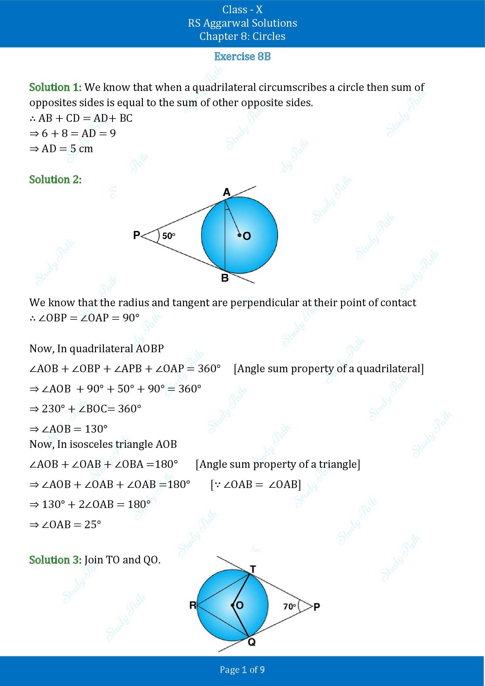 RS Aggarwal Solutions for Class 10 Chapter 8 Circles Exercise 8B 00001