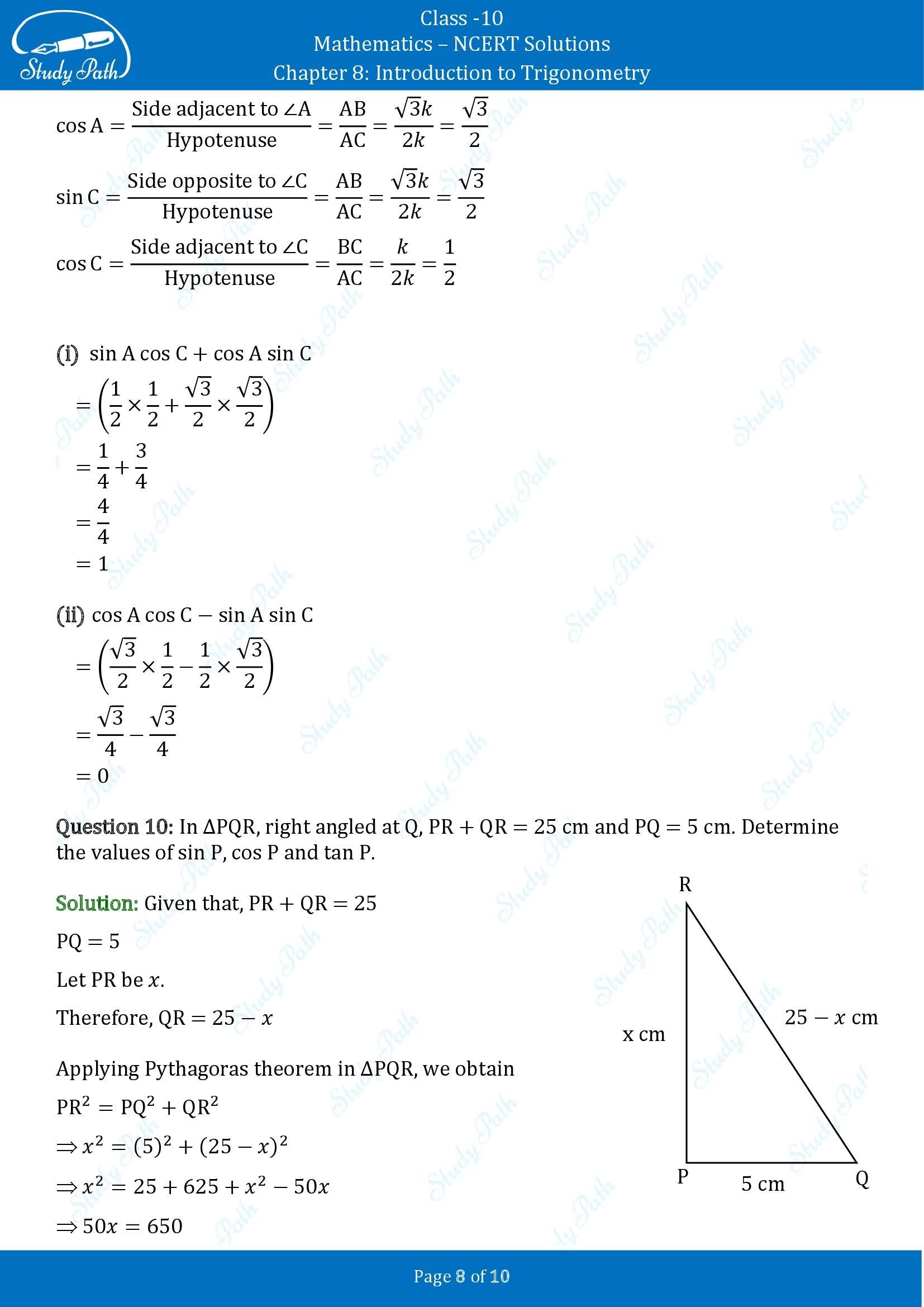 NCERT Solutions for Class 10 Maths Chapter 8 Introduction to Trigonometry Exercise 8.1 00008