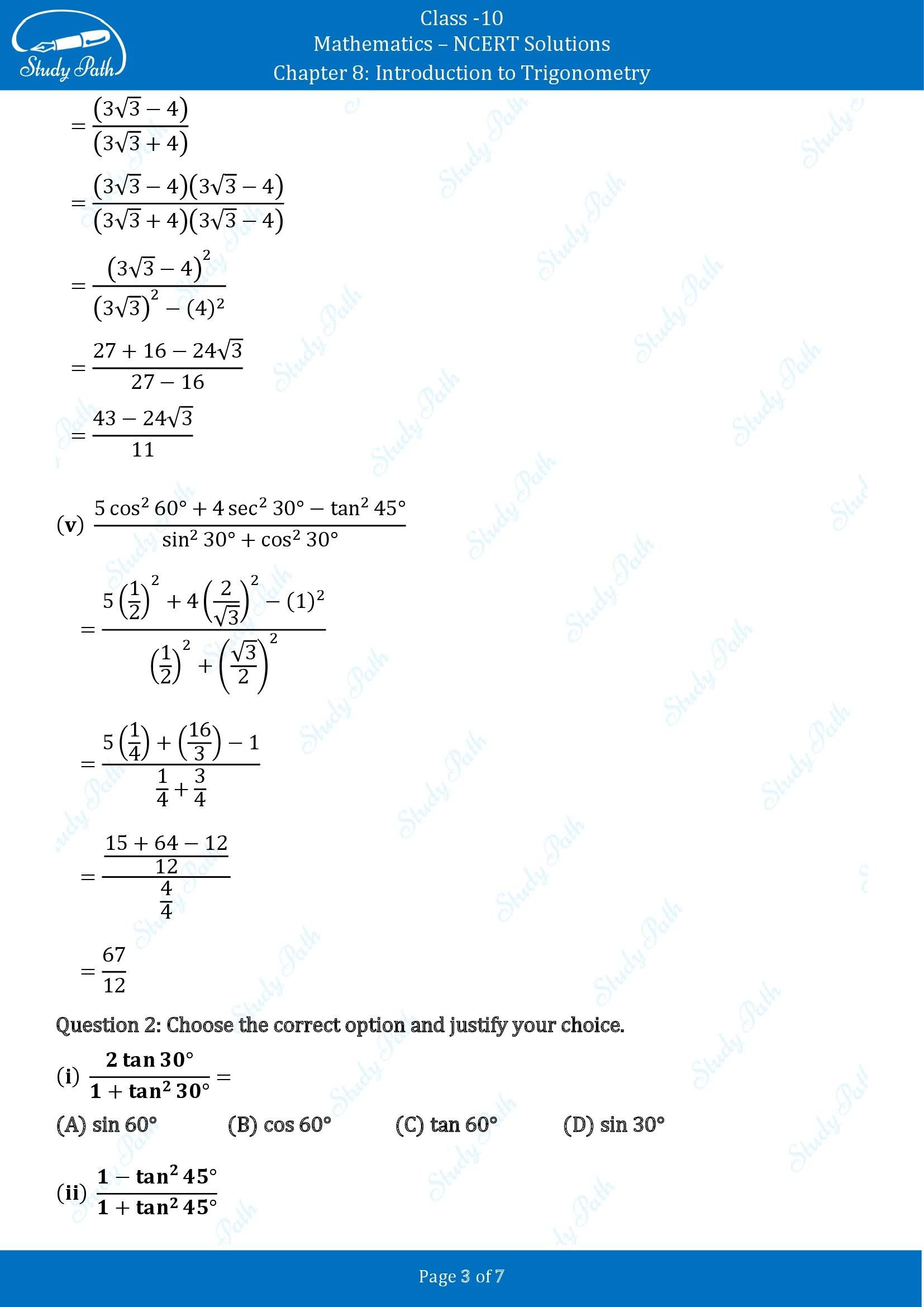 NCERT Solutions for Class 10 Maths Chapter 8 Introduction to Trigonometry Exercise 8.2 00003