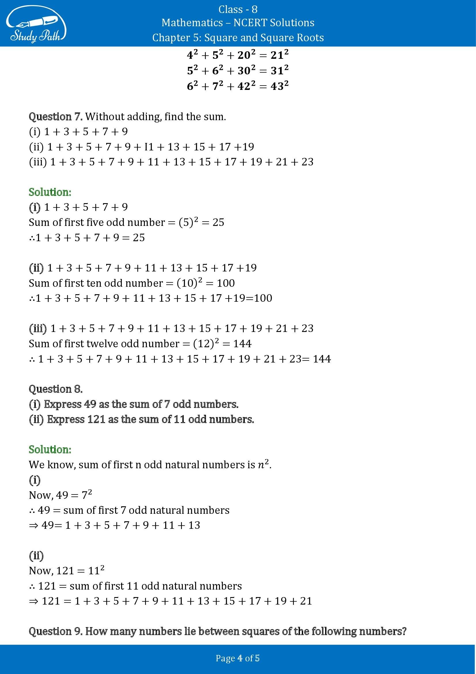 NCERT Solutions for Class 8 Maths Chapter 5 Squares and Square Roots Exercise 5.1 00004