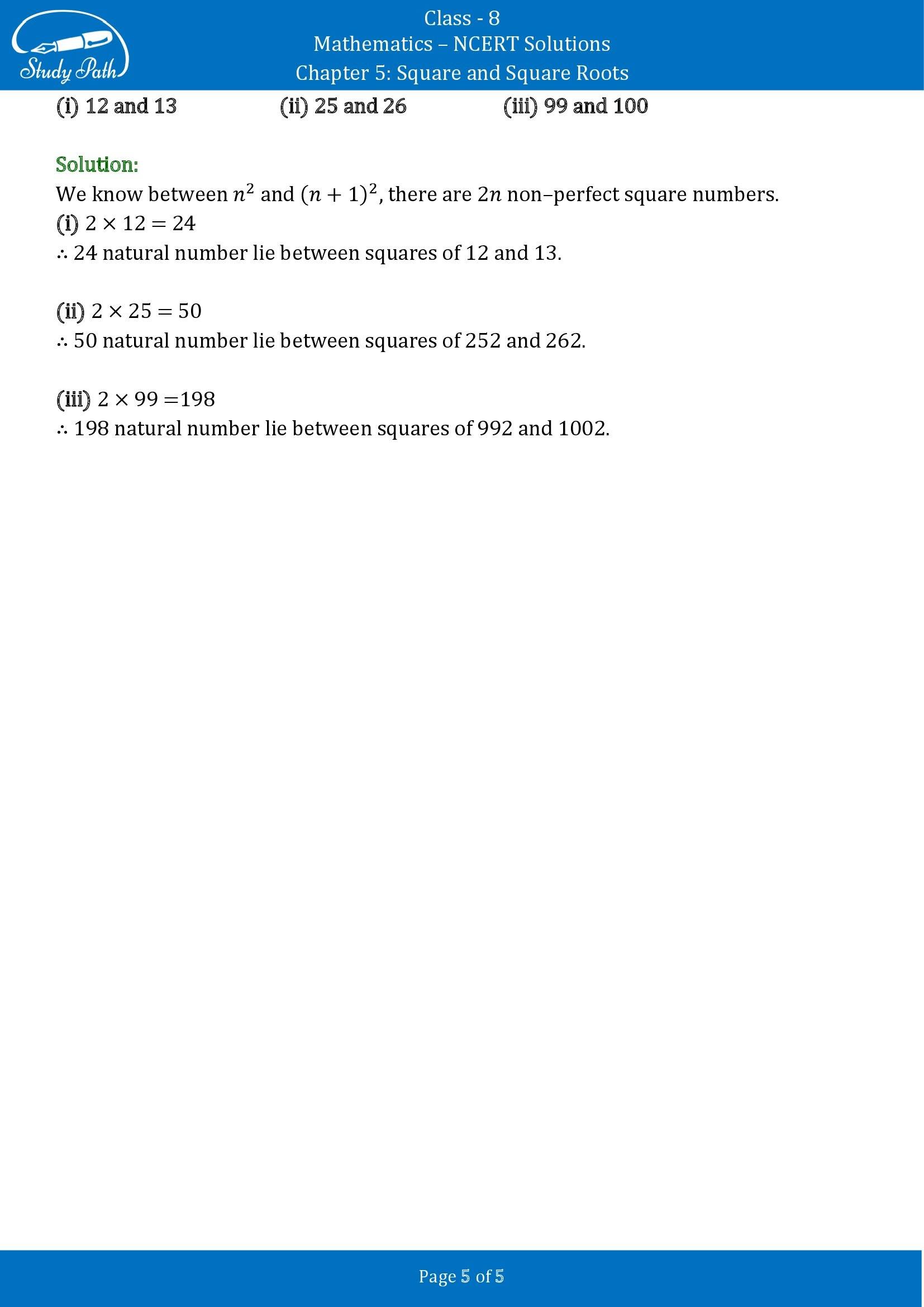 NCERT Solutions for Class 8 Maths Chapter 5 Squares and Square Roots Exercise 5.1 00005