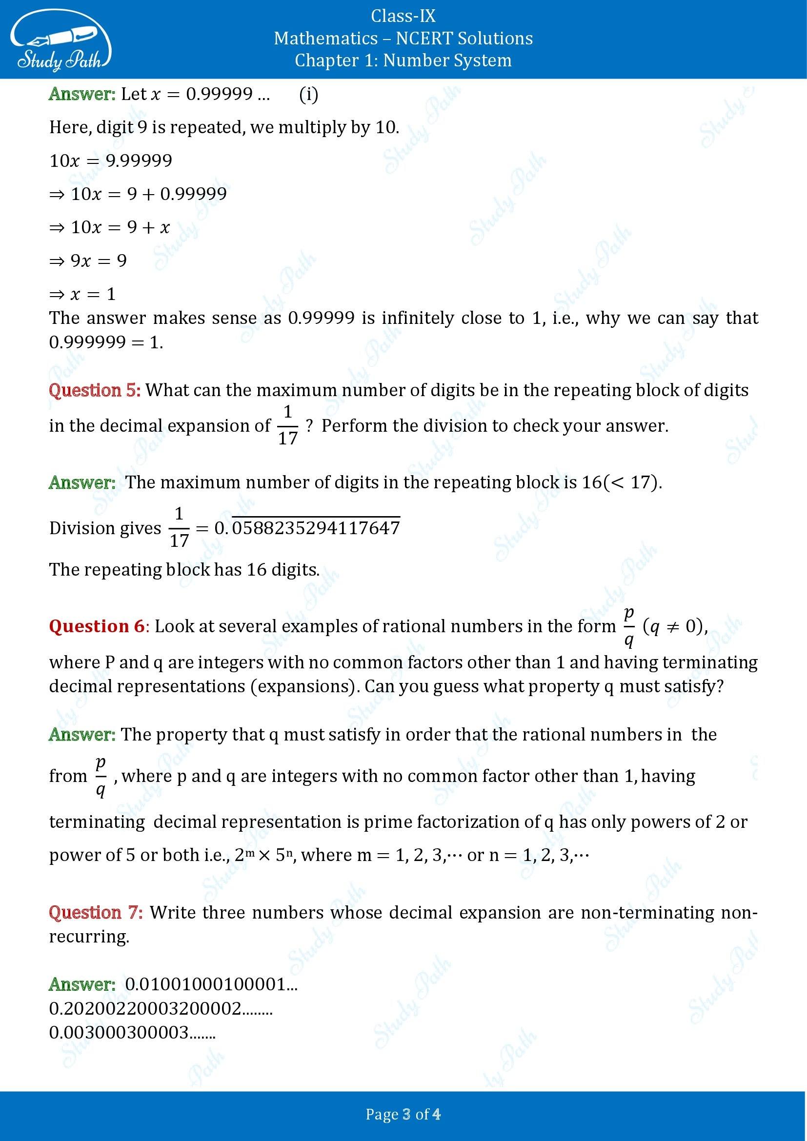 NCERT Solutions for Class 9 Maths Chapter 1 Number System Exercise 1.3 00003