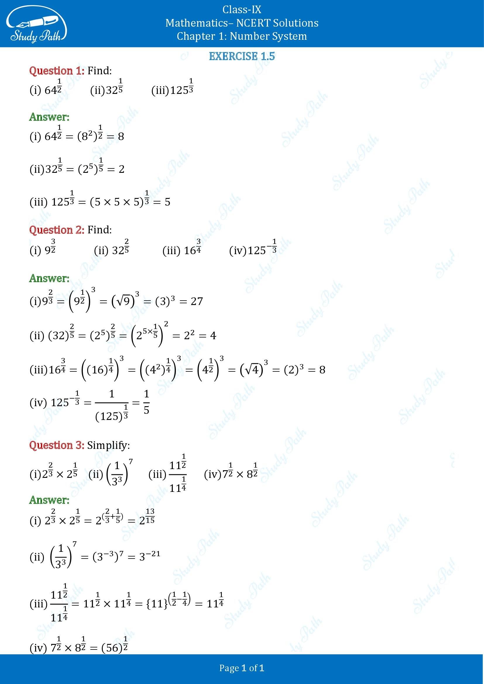 NCERT Solutions for Class 9 Maths Chapter 1 Number System Exercise 1.5
