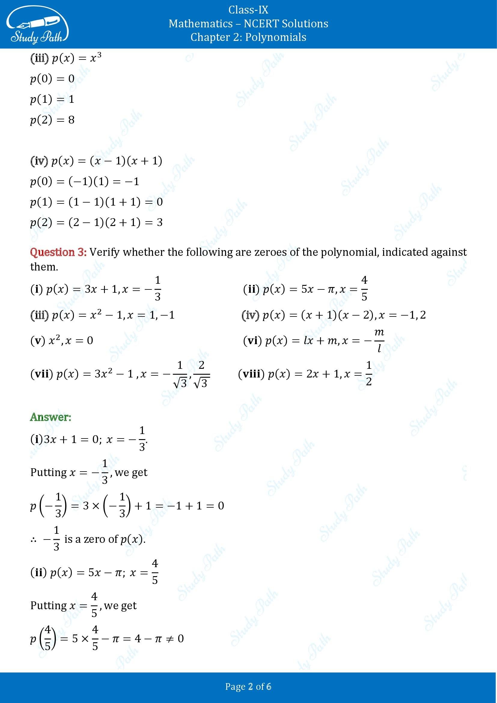 NCERT Solutions for Class 9 Maths Chapter 2 Polynomials Exercise 2.2 00002