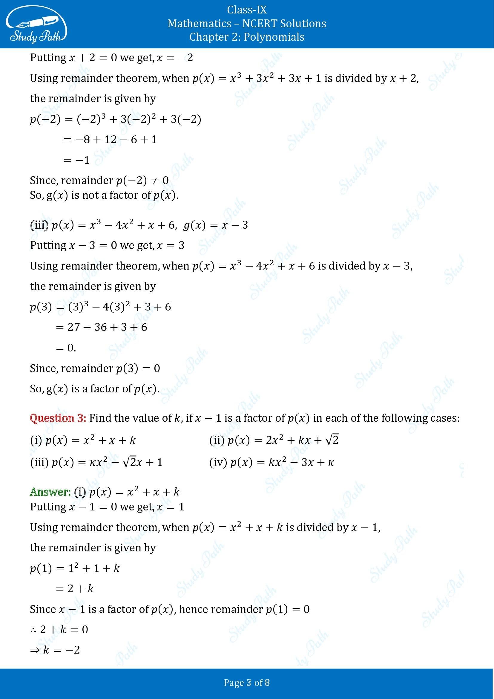 NCERT Solutions for Class 9 Maths Chapter 2 Polynomials Exercise 2.3 00003