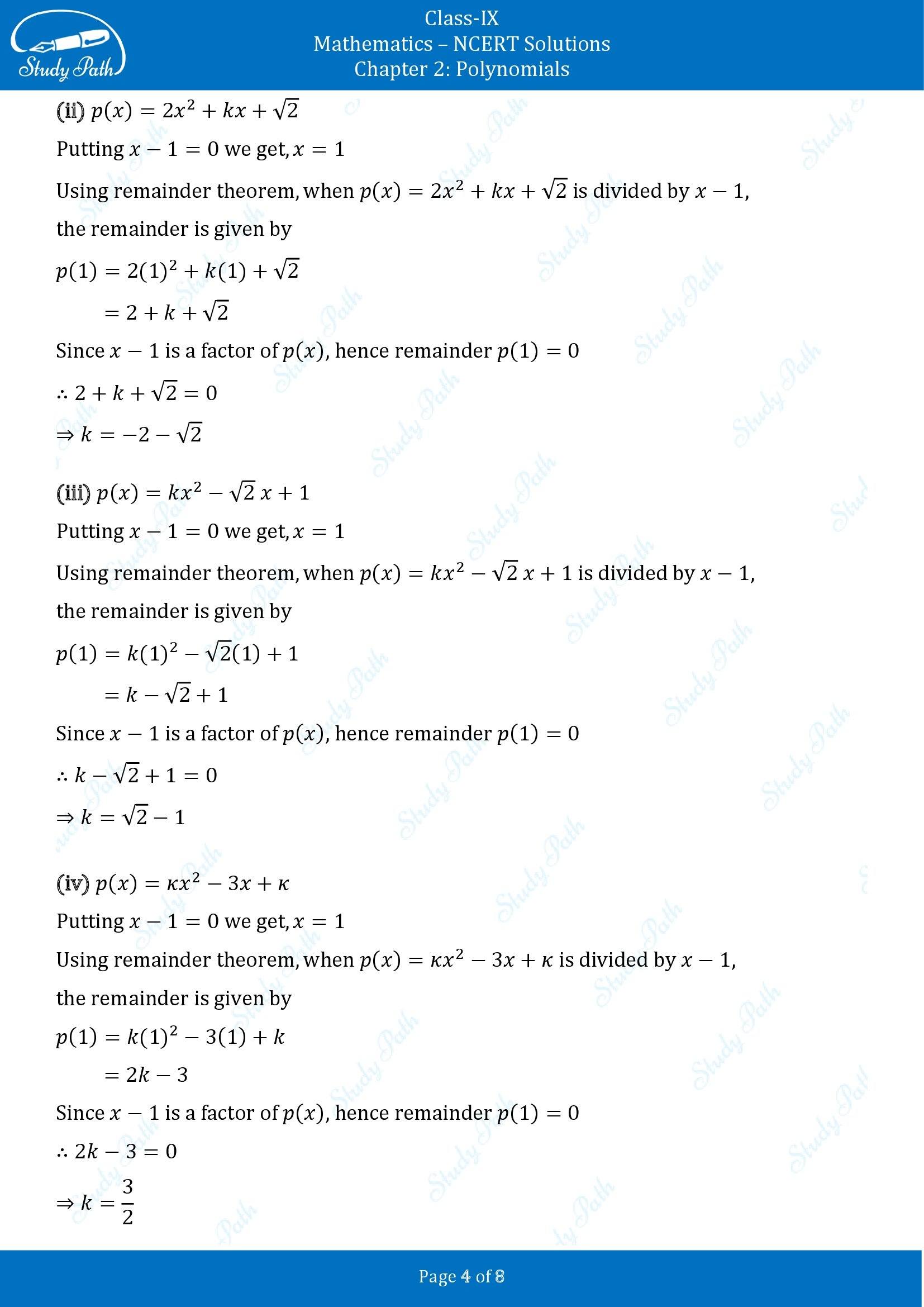 NCERT Solutions for Class 9 Maths Chapter 2 Polynomials Exercise 2.3 00004