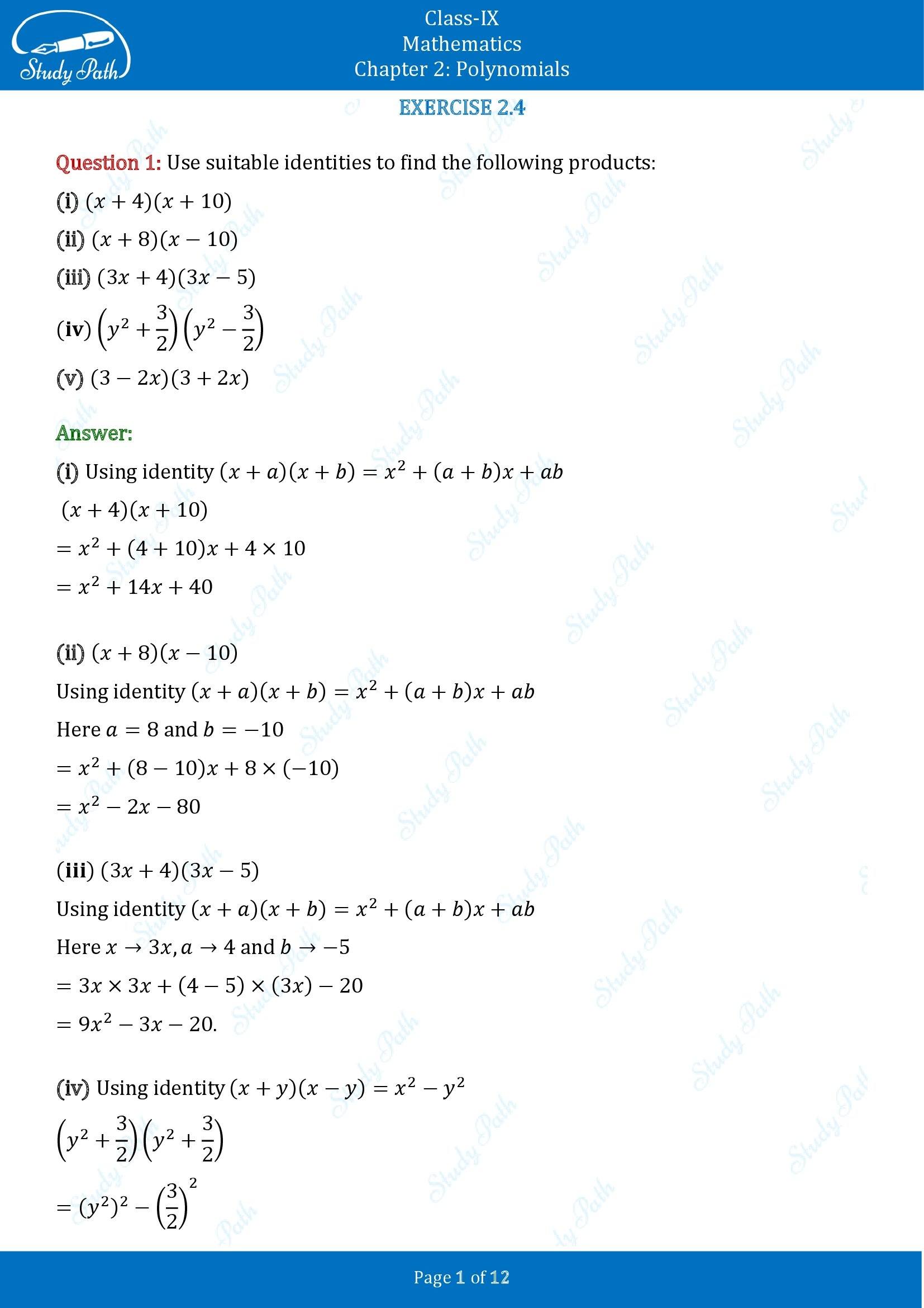 NCERT Solutions for Class 9 Maths Chapter 2 Polynomials Exercise 2.4 00001