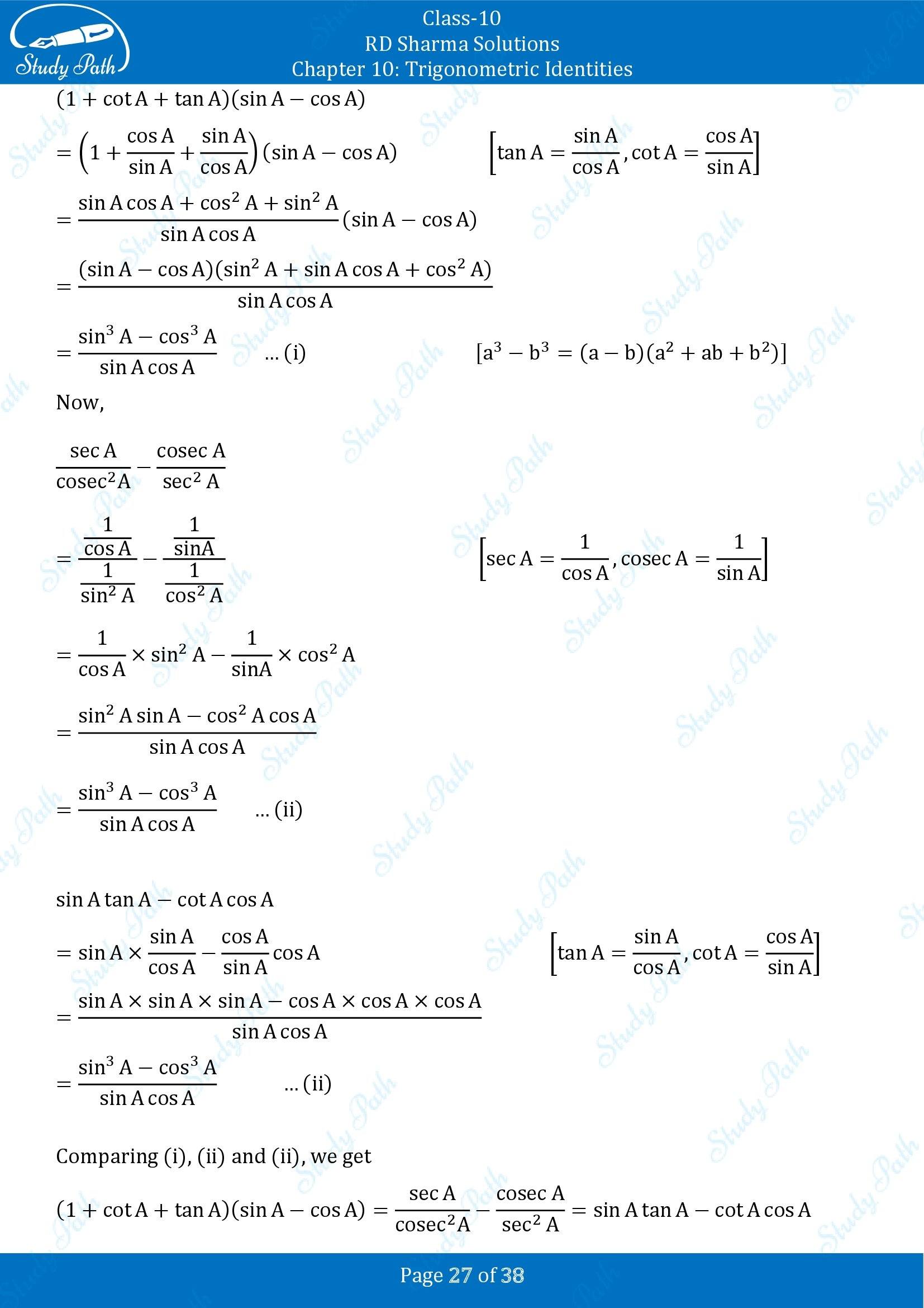RD Sharma Solutions Class 10 Chapter 10 Trigonometric Identities Exercise 10.1 00027