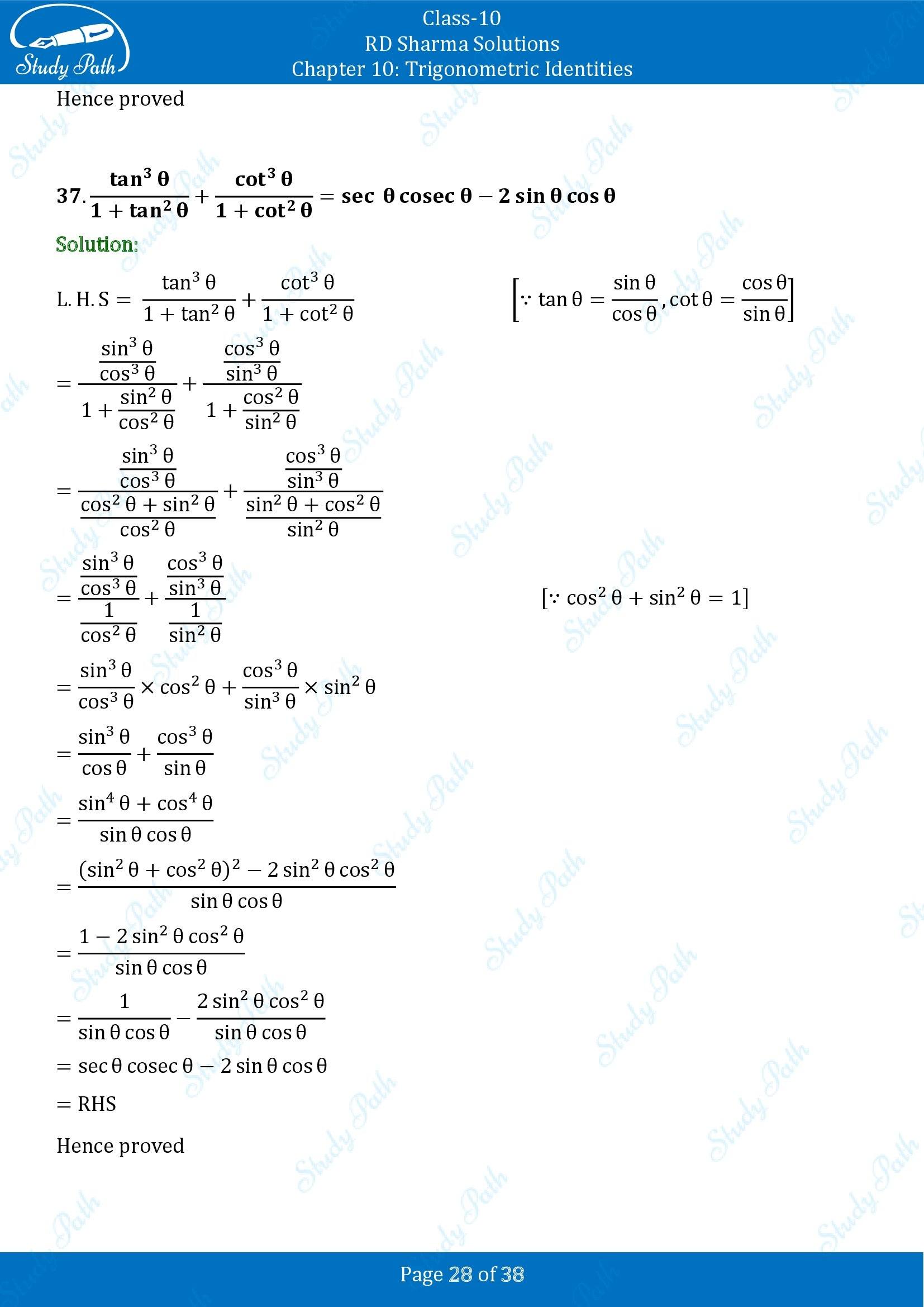 RD Sharma Solutions Class 10 Chapter 10 Trigonometric Identities Exercise 10.1 00028