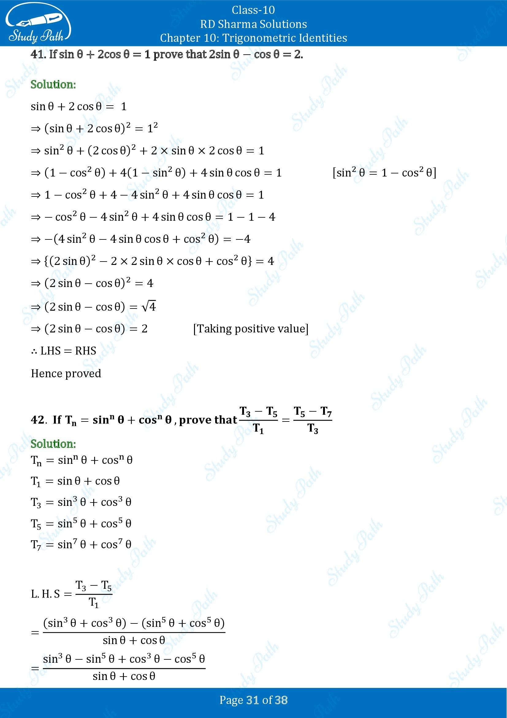 RD Sharma Solutions Class 10 Chapter 10 Trigonometric Identities Exercise 10.1 00031