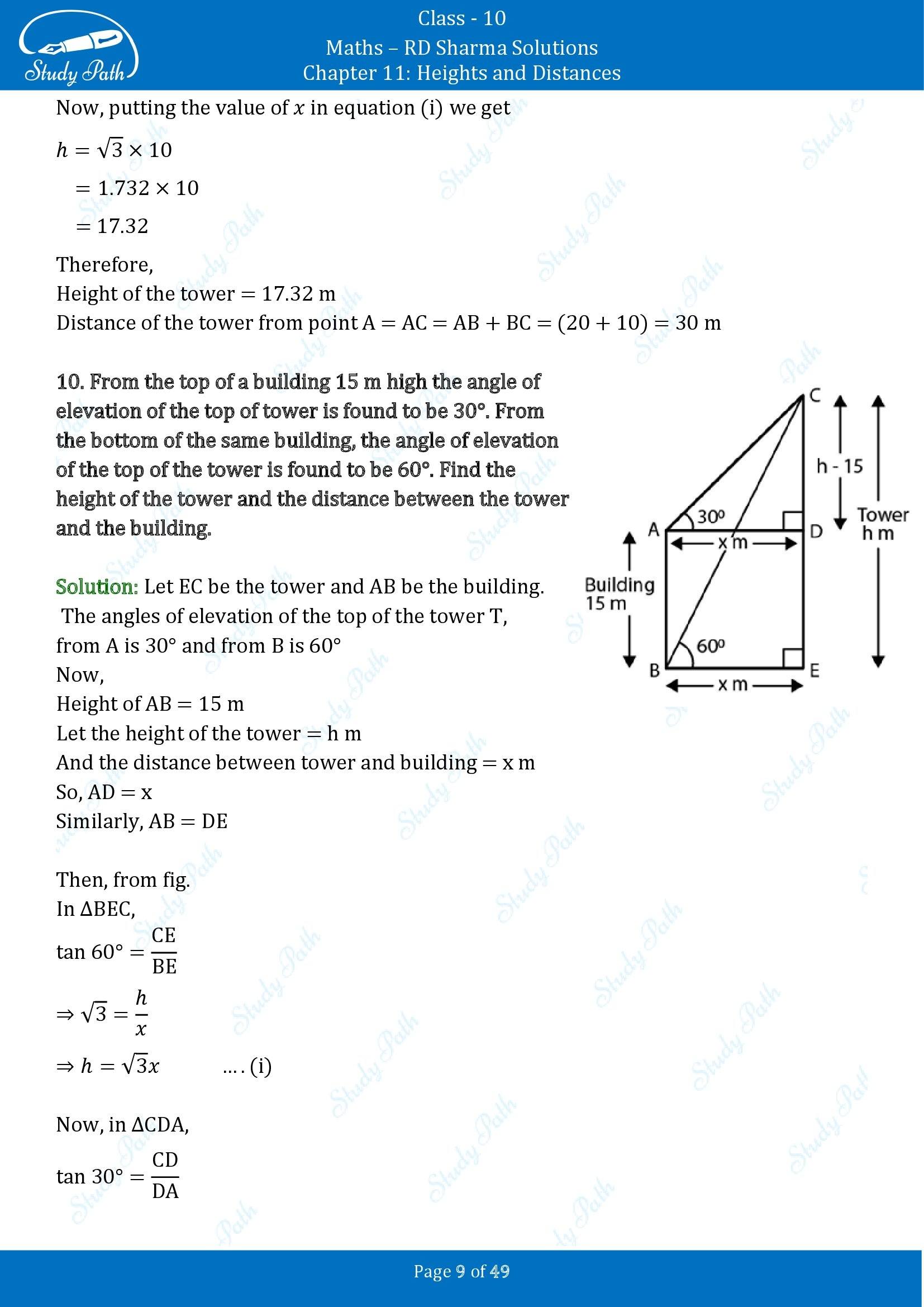 RD Sharma Solutions Class 10 Chapter 11 Heights and Distances Exercise 11.1 00009