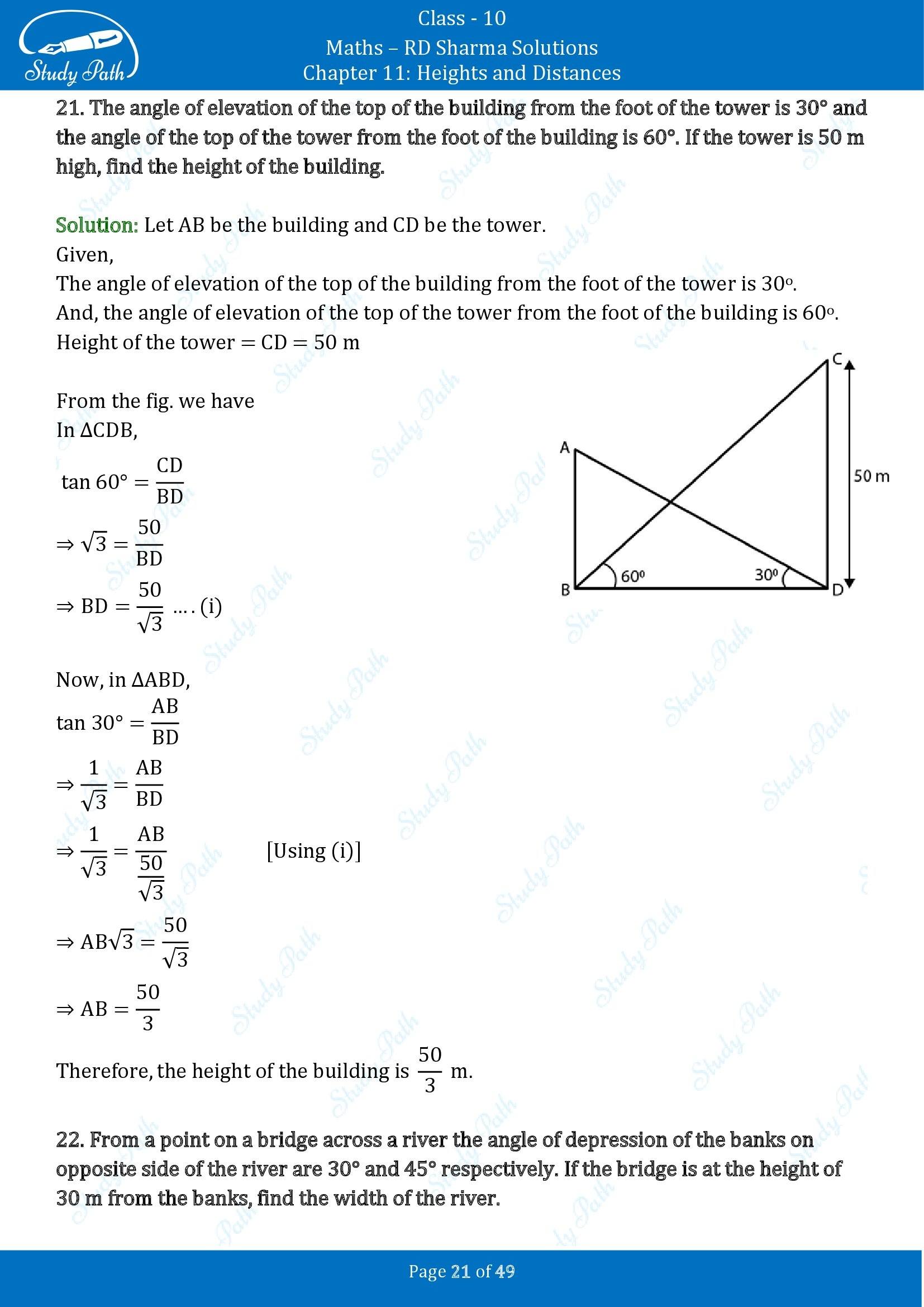 RD Sharma Solutions Class 10 Chapter 11 Heights and Distances Exercise 11.1 00021