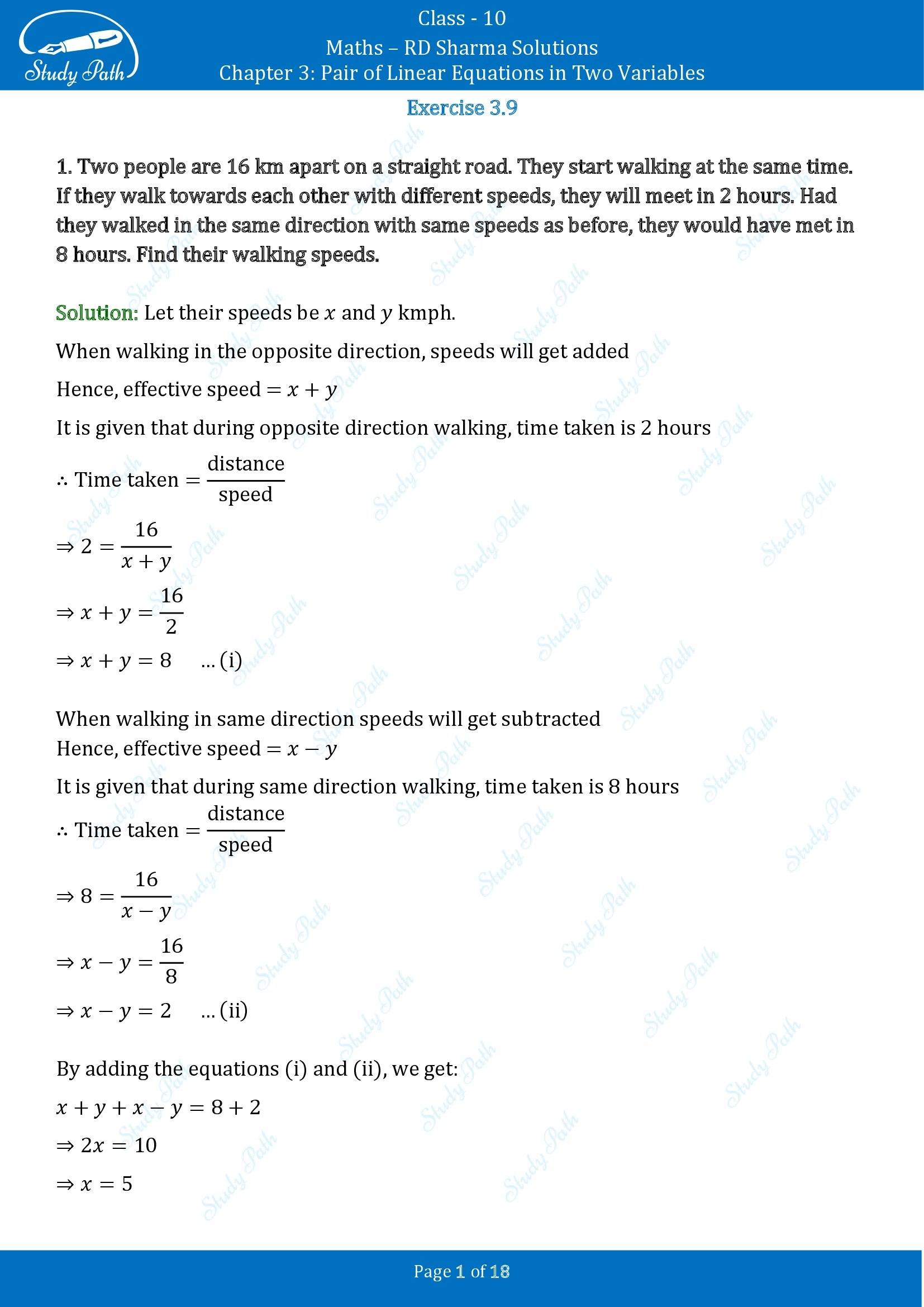 RD Sharma Solutions Class 10 Chapter 3 Pair of Linear Equations in Two Variables Exercise 3.9 00001