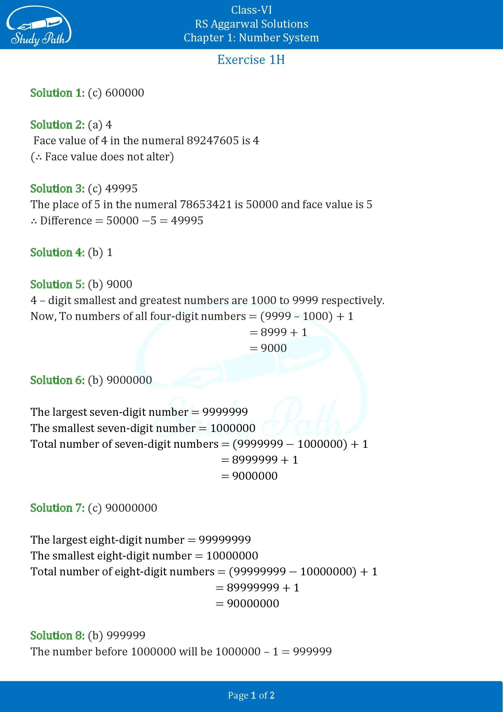 RS Aggarwal Solutions Class 6 Chapter 1 Number System Exercise 1H MCQ 00001
