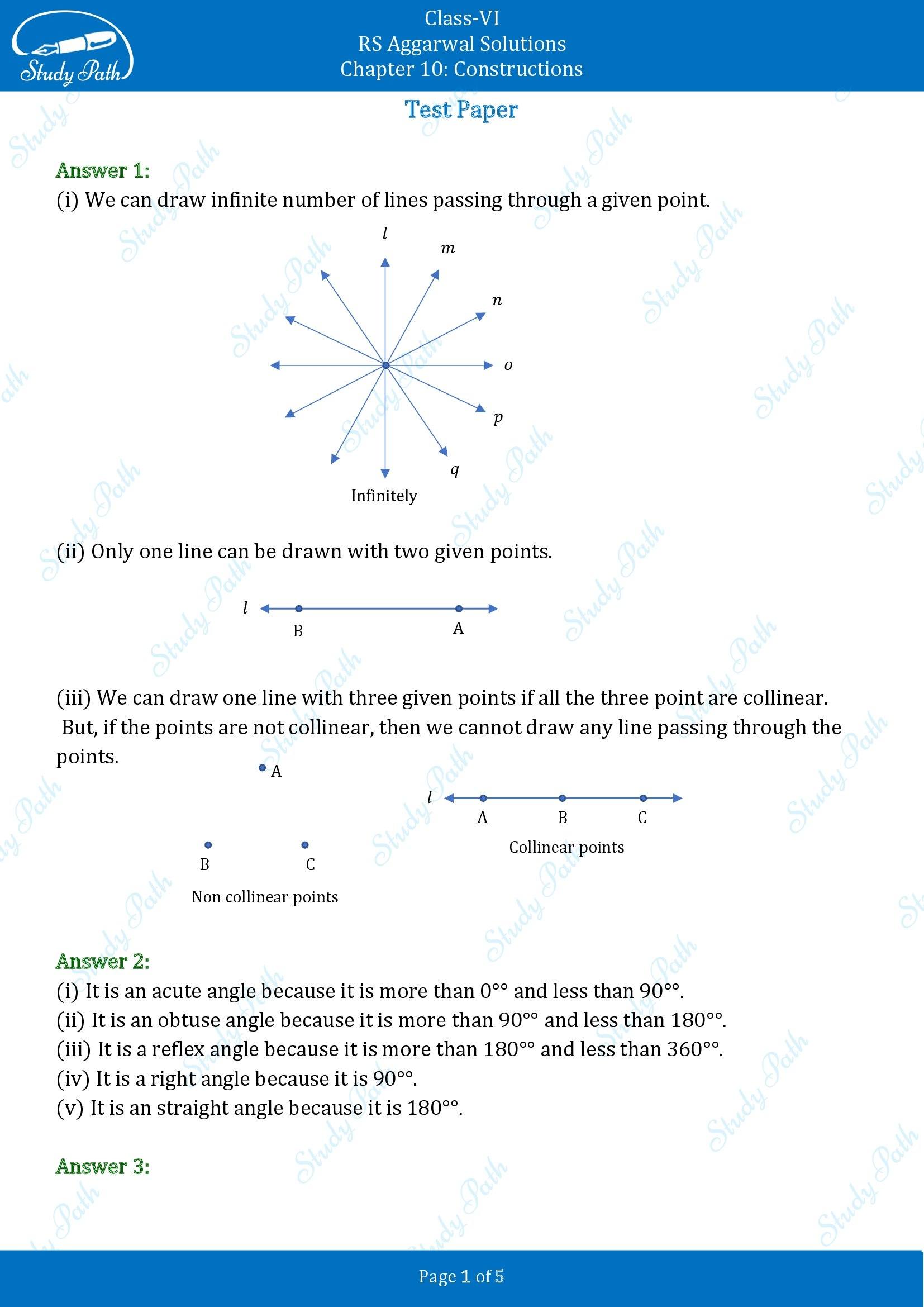 RS Aggarwal Solutions Class 6 Chapter 10 Constructions Test Paper 00001