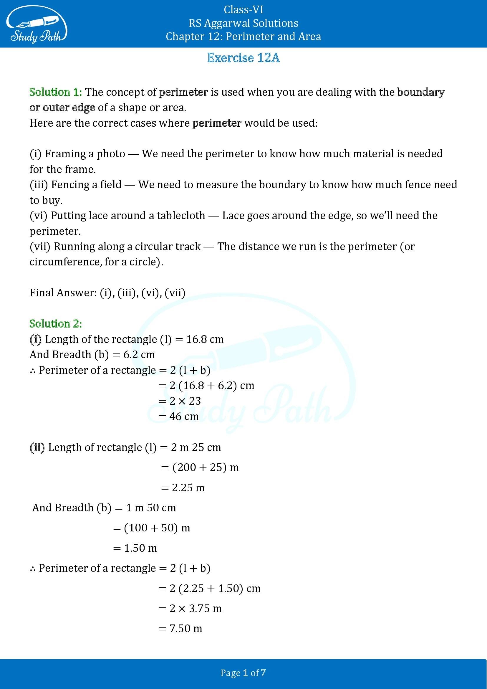 RS Aggarwal Solutions Class 6 Chapter 12 Perimeter and Area Exercise 12A 00001