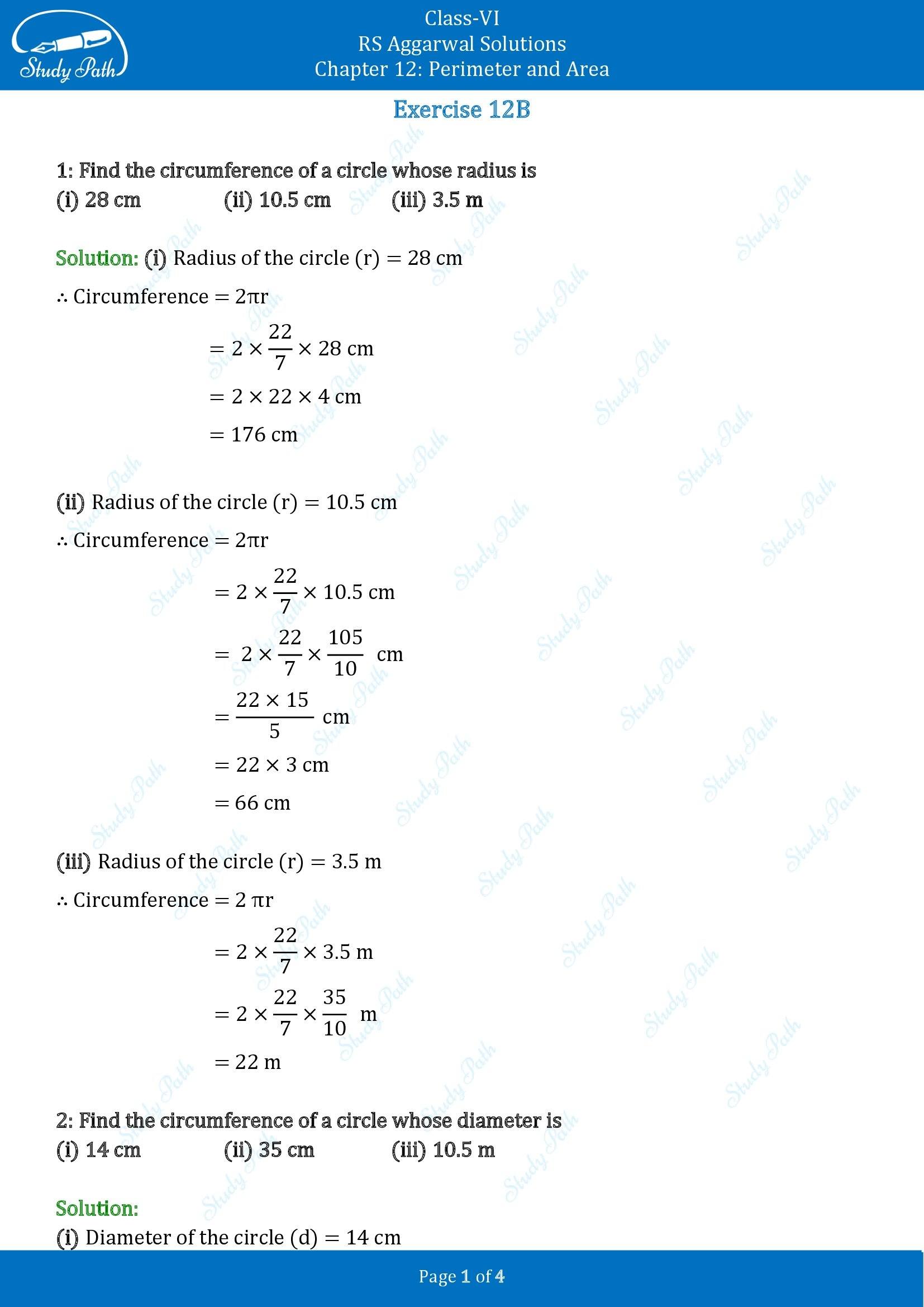 RS Aggarwal Solutions Class 6 Chapter 12 Perimeter and Area Exercise 12B 00001