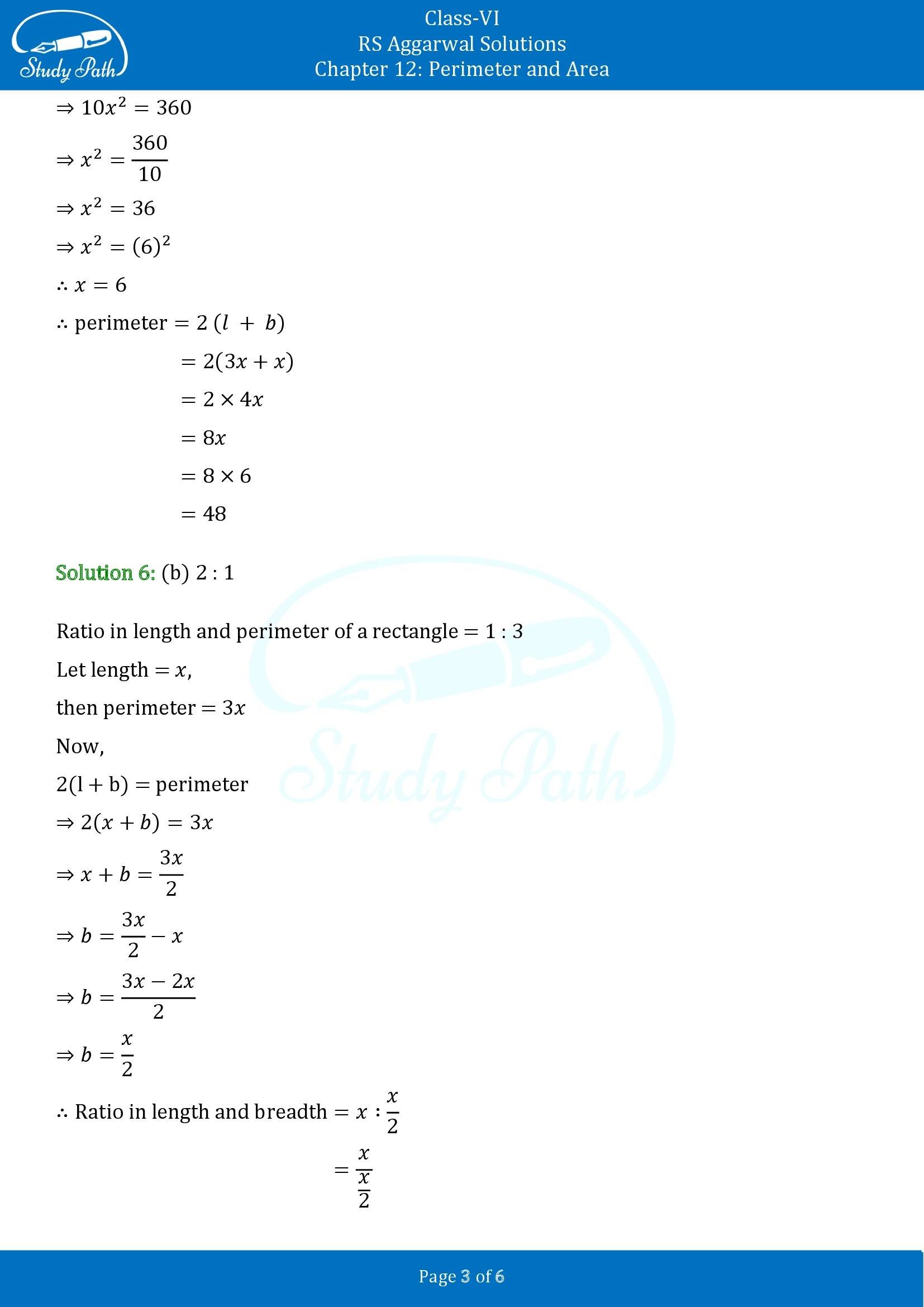 RS Aggarwal Solutions Class 6 Chapter 12 Perimeter and Area Exercise 12F MCQ 00003