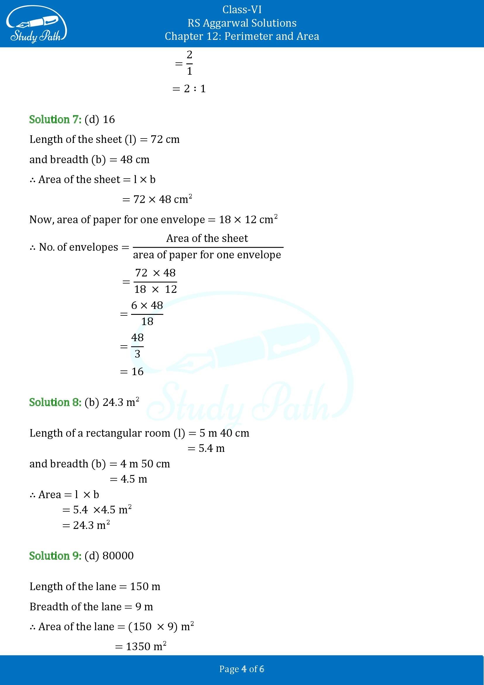 RS Aggarwal Solutions Class 6 Chapter 12 Perimeter and Area Exercise 12F MCQ 00004