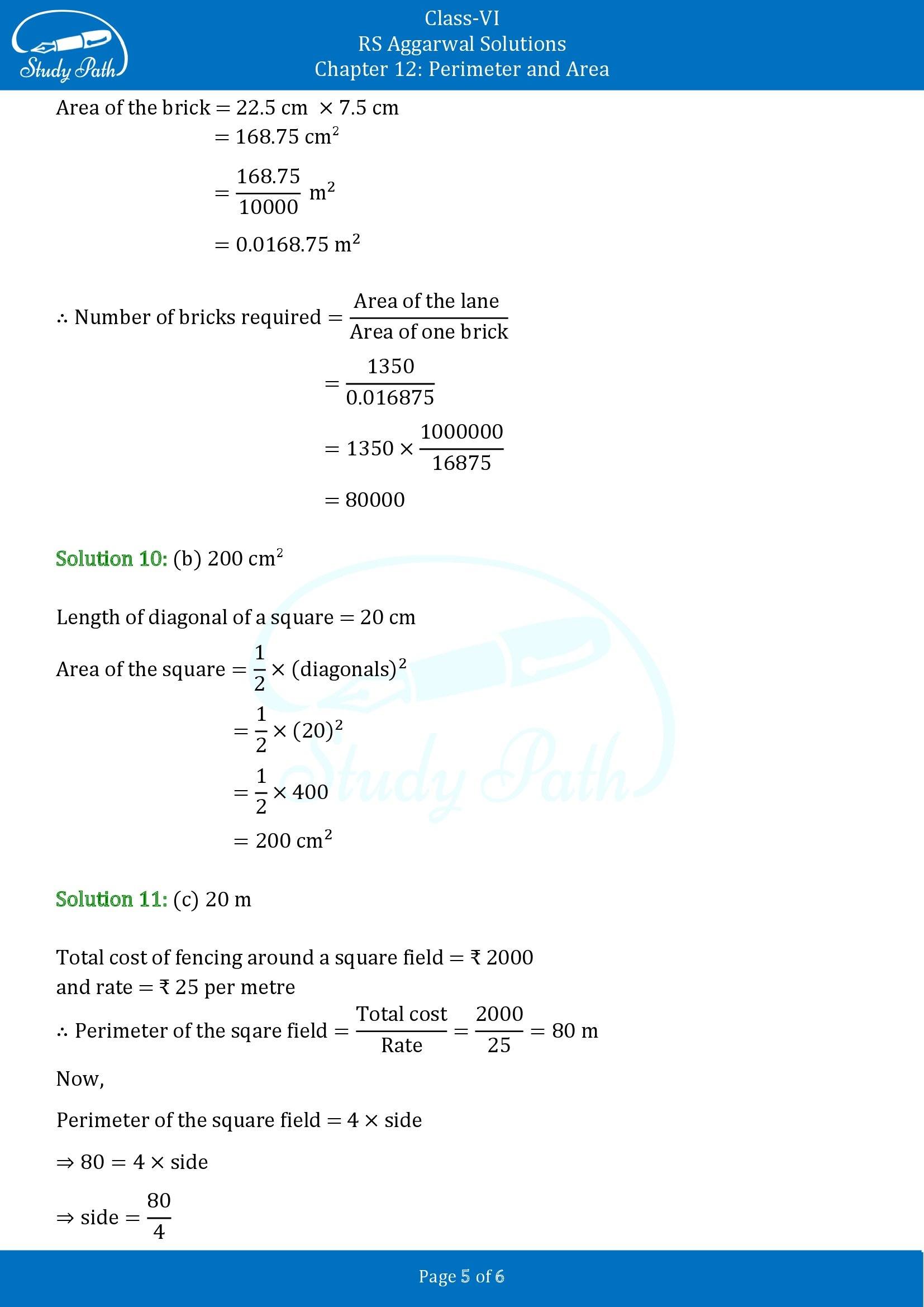 RS Aggarwal Solutions Class 6 Chapter 12 Perimeter and Area Exercise 12F MCQ 00005