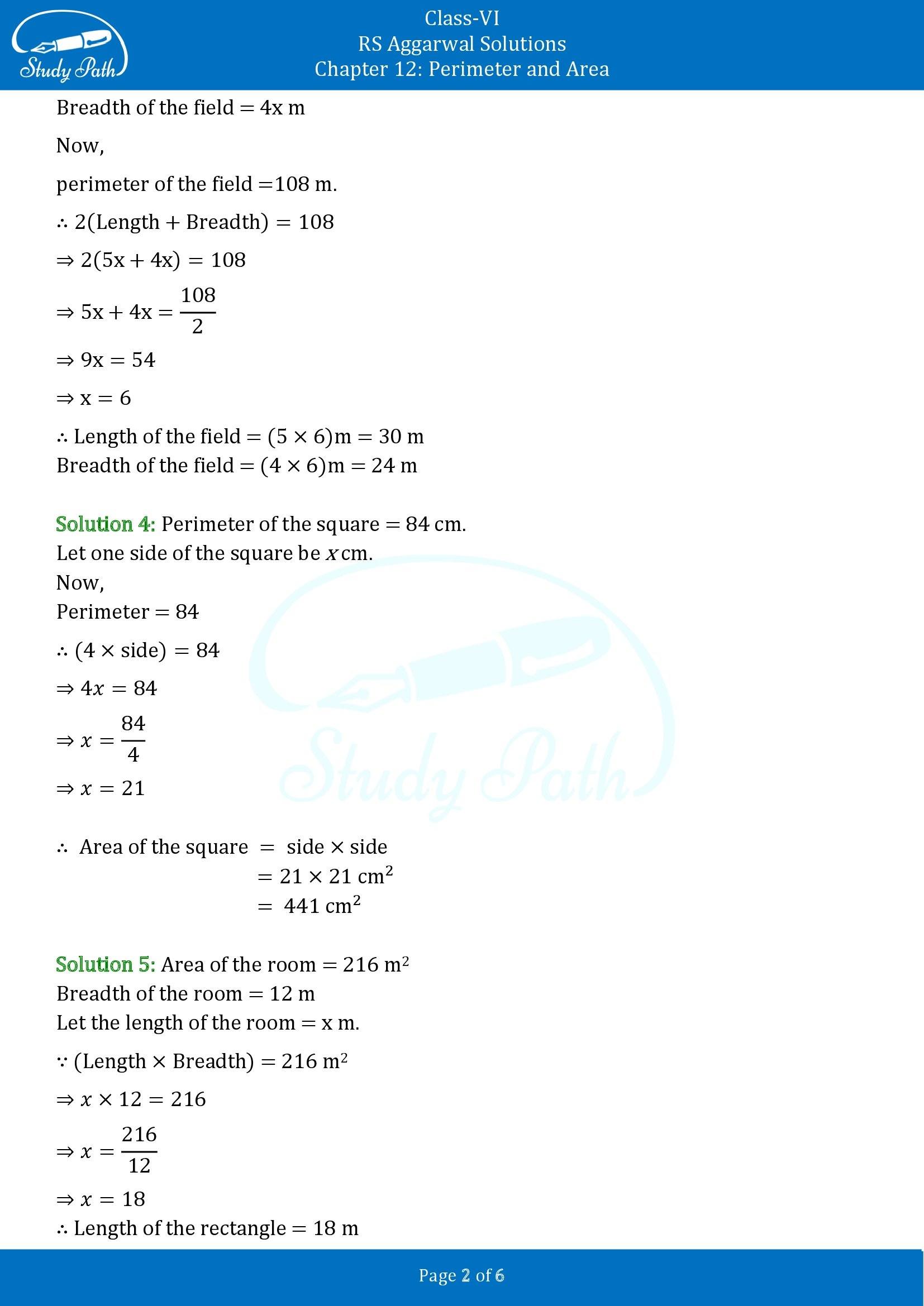 RS Aggarwal Solutions Class 6 Chapter 12 Perimeter and Area Test Paper 00002
