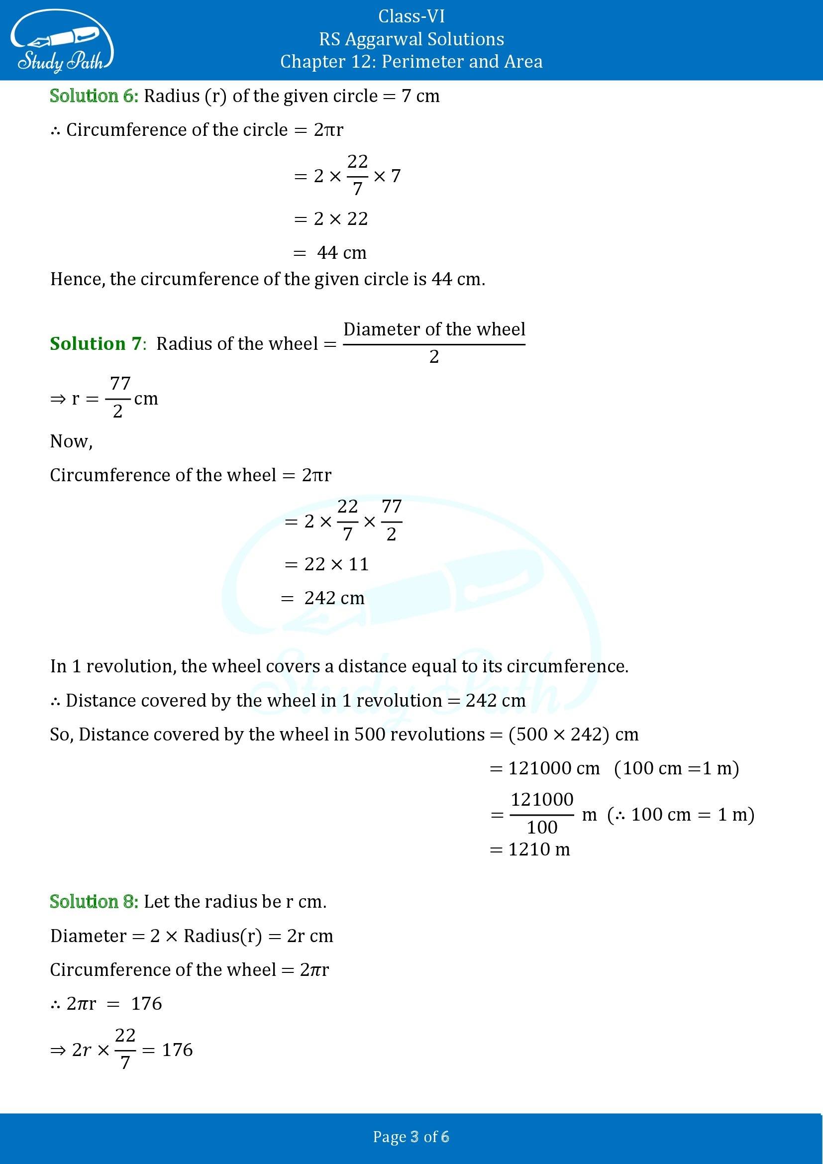 RS Aggarwal Solutions Class 6 Chapter 12 Perimeter and Area Test Paper 00003