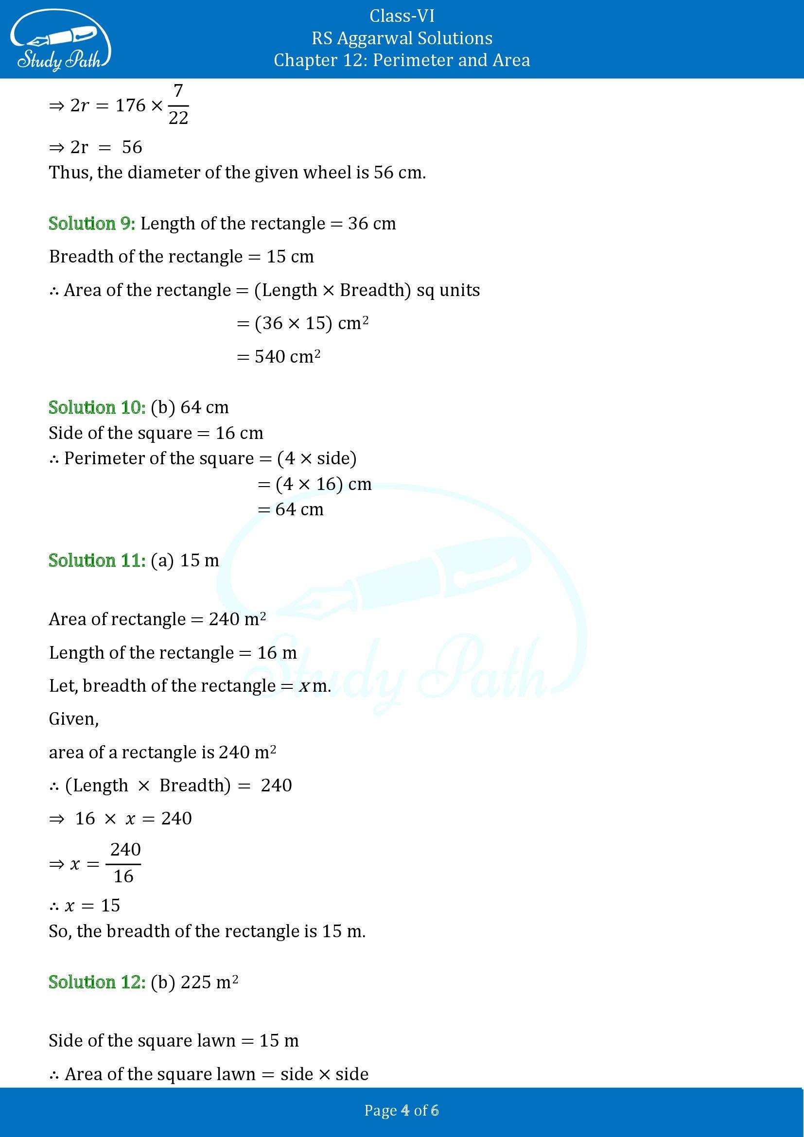 RS Aggarwal Solutions Class 6 Chapter 12 Perimeter and Area Test Paper 00004