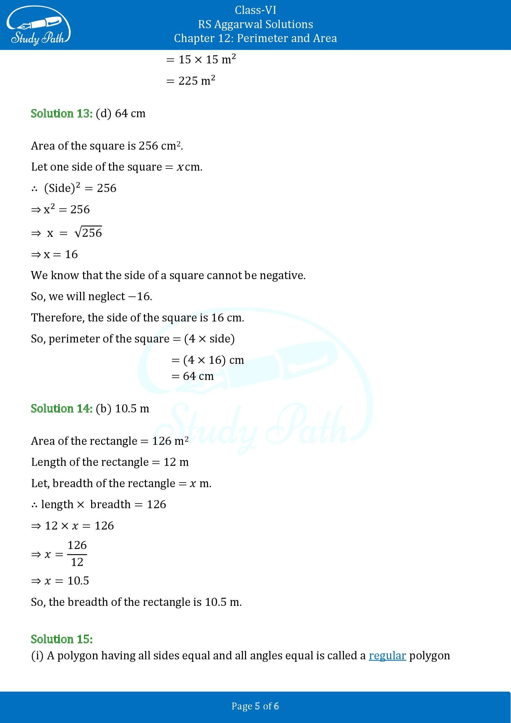 RS Aggarwal Solutions Class 6 Chapter 12 Perimeter and Area Test Paper 00005