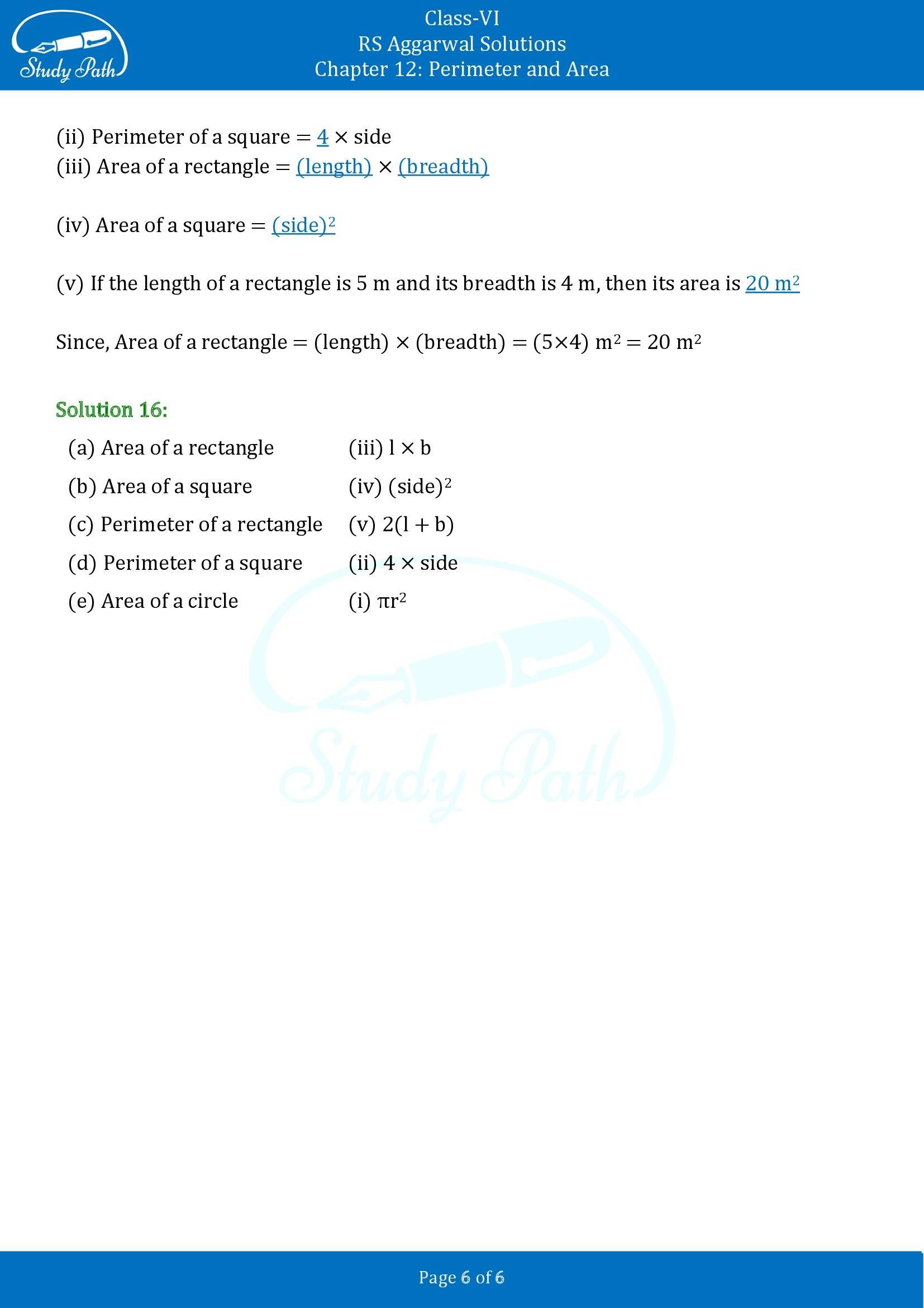 RS Aggarwal Solutions Class 6 Chapter 12 Perimeter and Area Test Paper 00006