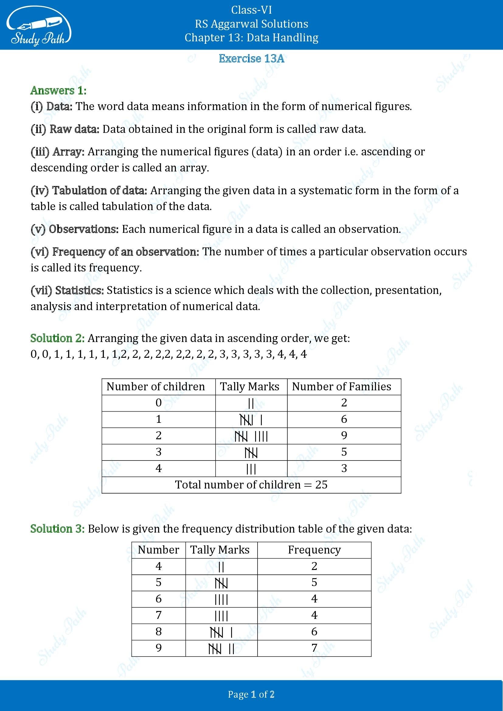 RS Aggarwal Solutions Class 6 Chapter 13 Data Handling Exercise 13A 00001