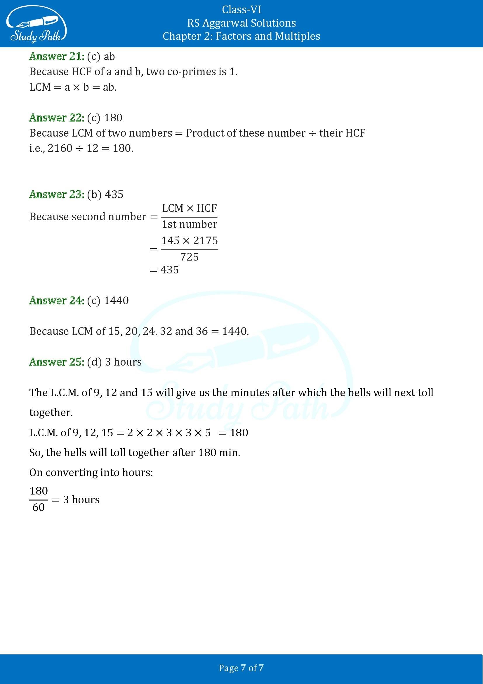 RS Aggarwal Solutions Class 6 Chapter 2 Factors and Multiples Exercise 2F MCQ 00007