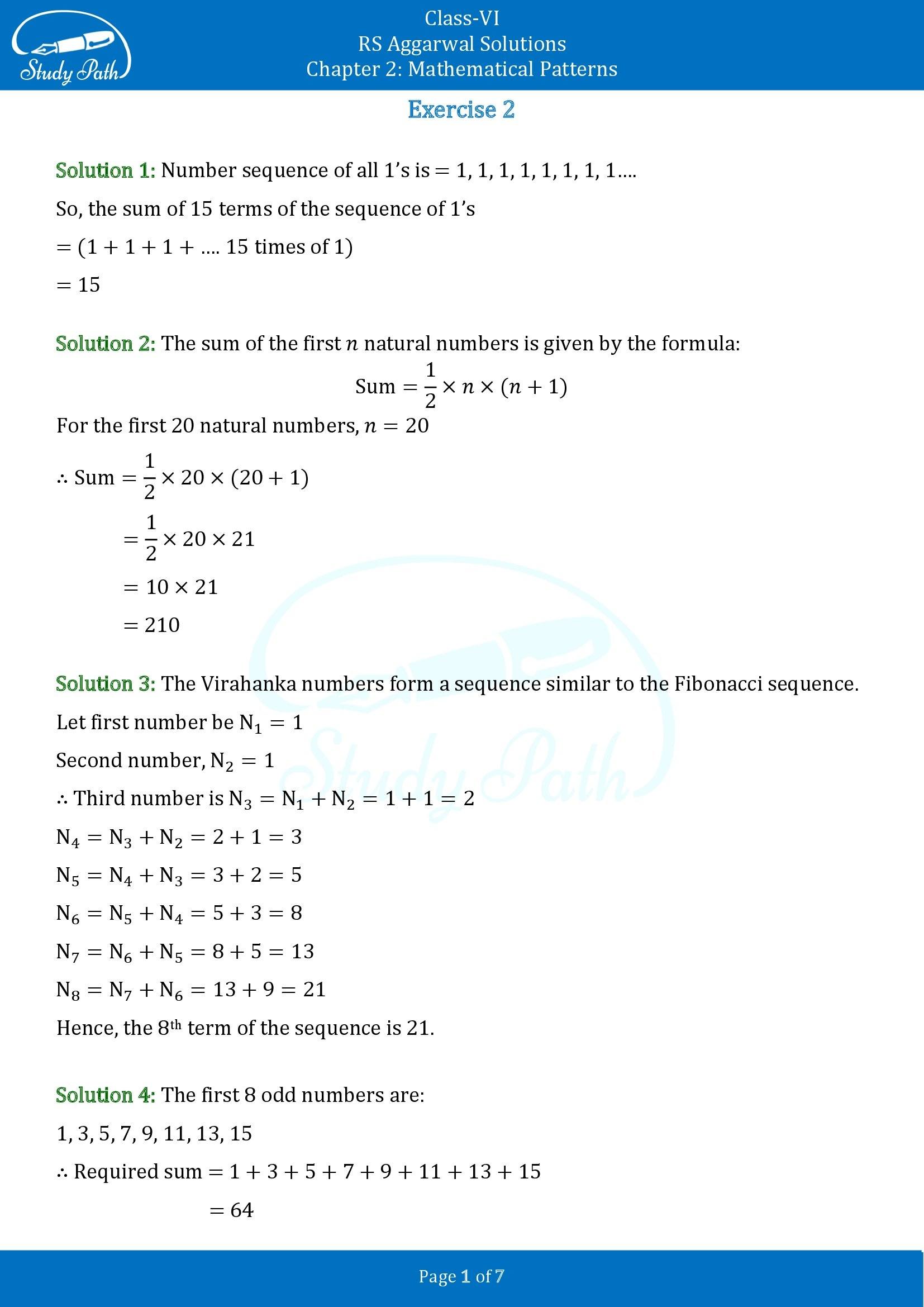 RS Aggarwal Solutions Class 6 Chapter 2 Mathematical Patterns Exercise 2 00001