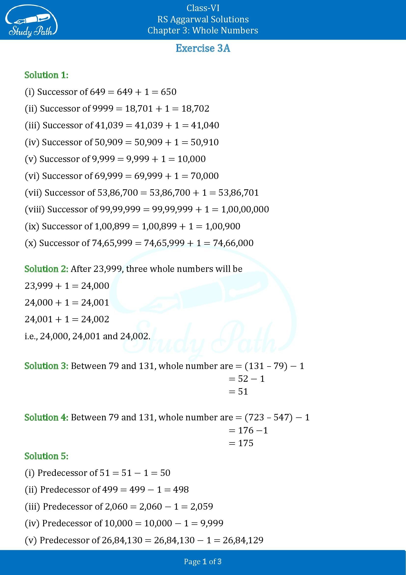 RS Aggarwal Solutions Class 6 Chapter 3 Whole Numbers Exercise 3A 00001