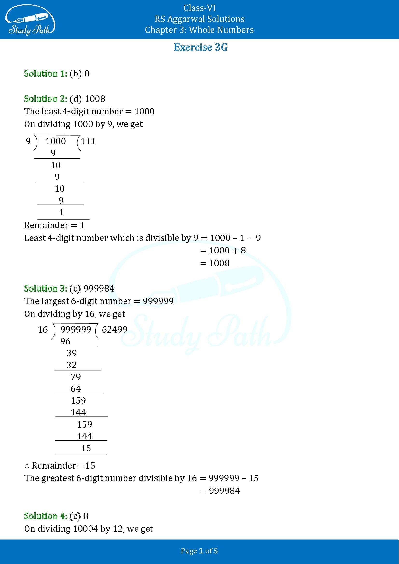RS Aggarwal Solutions Class 6 Chapter 3 Whole Numbers Exercise 3G MCQ 00001