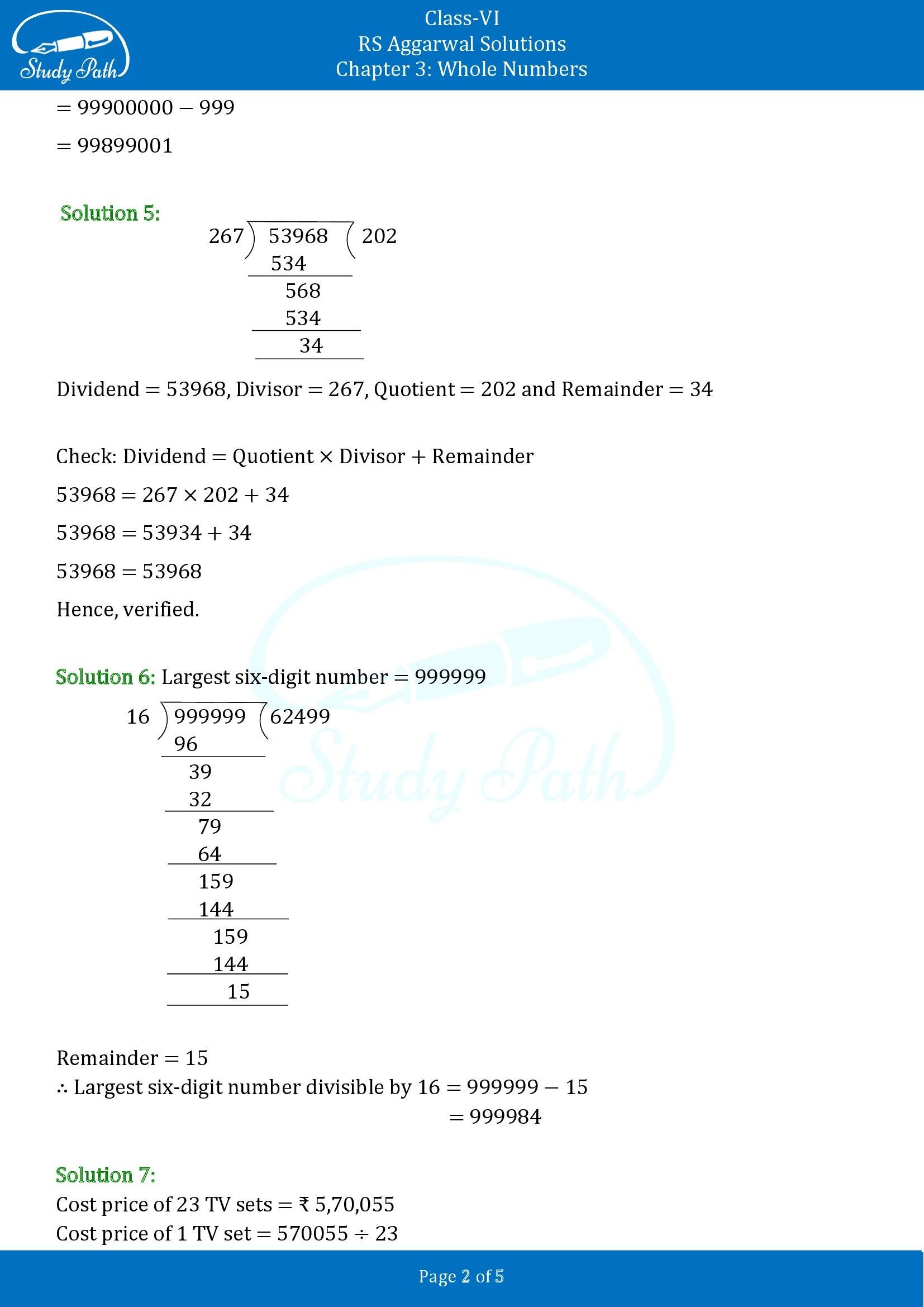 RS Aggarwal Solutions Class 6 Chapter 3 Whole Numbers Test Paper 00002