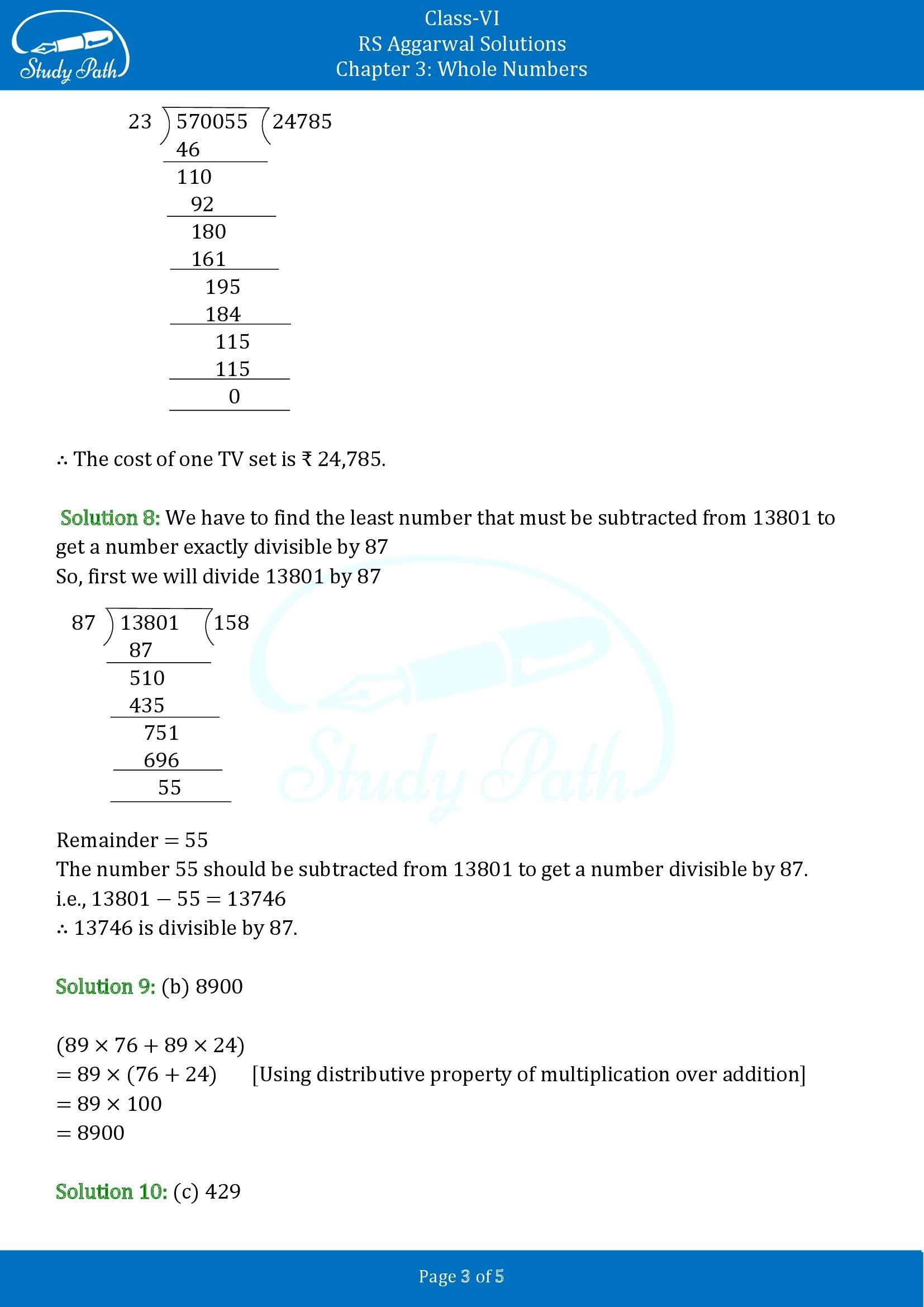 RS Aggarwal Solutions Class 6 Chapter 3 Whole Numbers Test Paper 00003