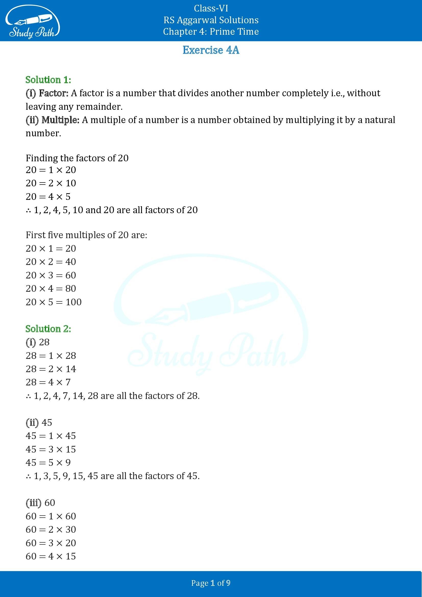 RS Aggarwal Solutions Class 6 Chapter 4 Prime Time Exercise 4A 00001