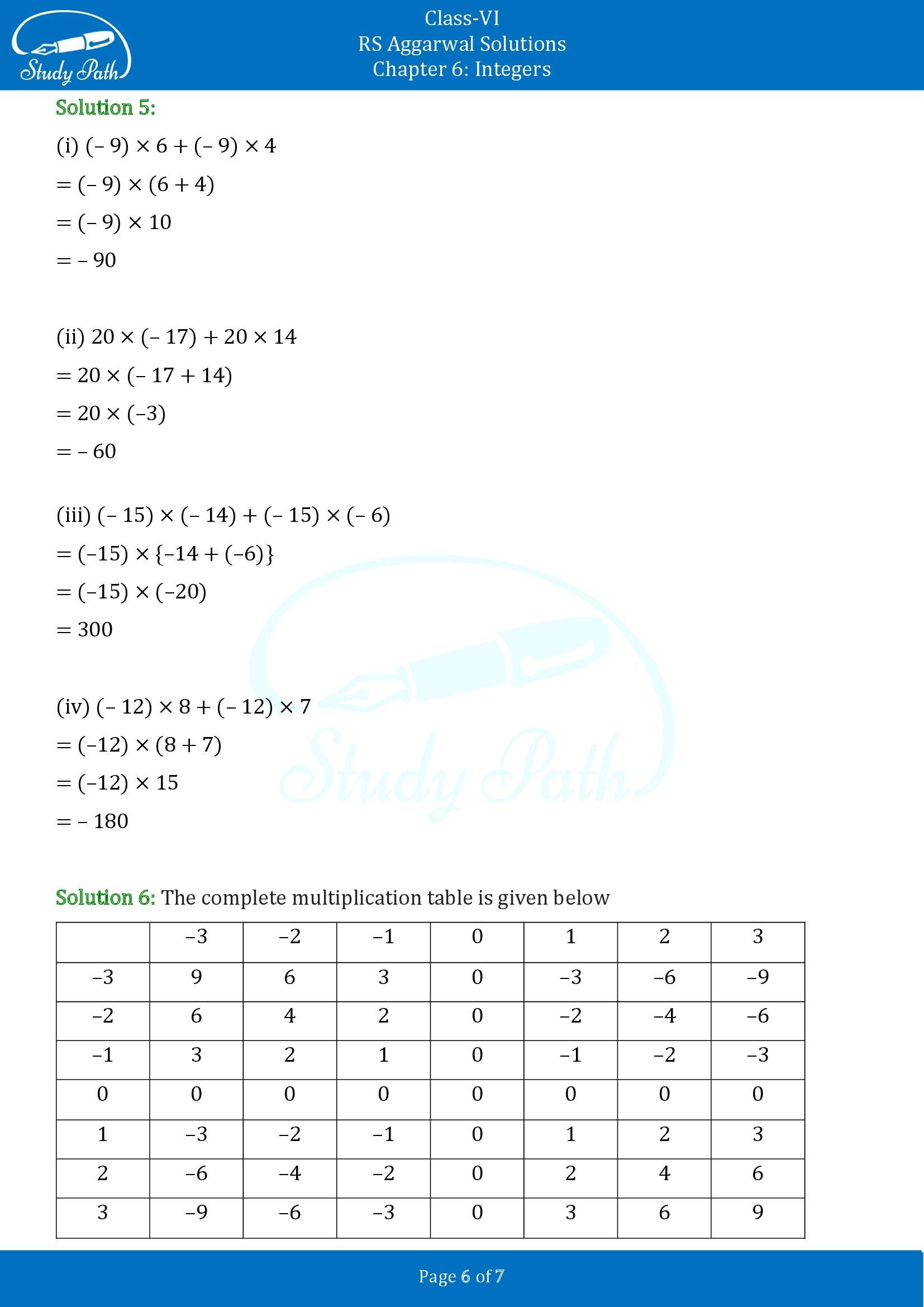 RS Aggarwal Solutions Class 6 Chapter 6 Integers Exercise 6D 00006
