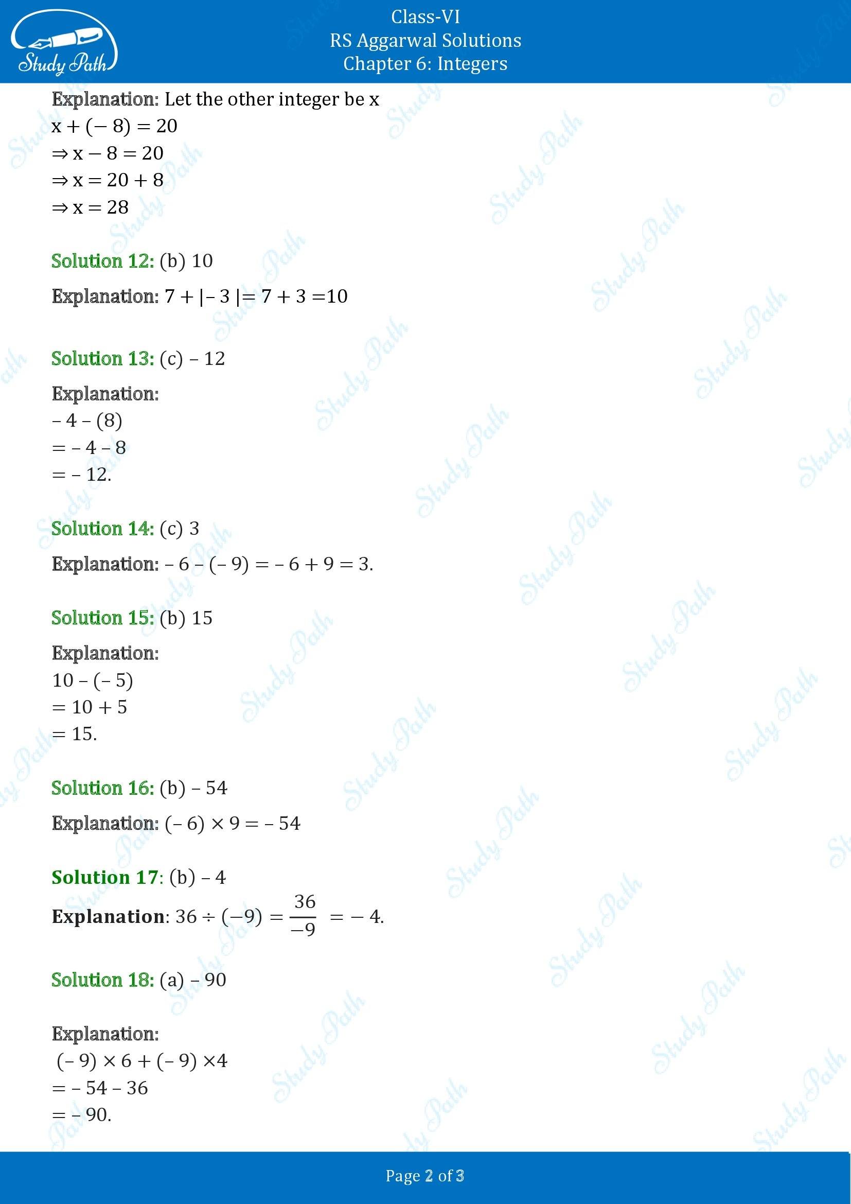RS Aggarwal Solutions Class 6 Chapter 6 Integers Exercise 6F MCQ 00002