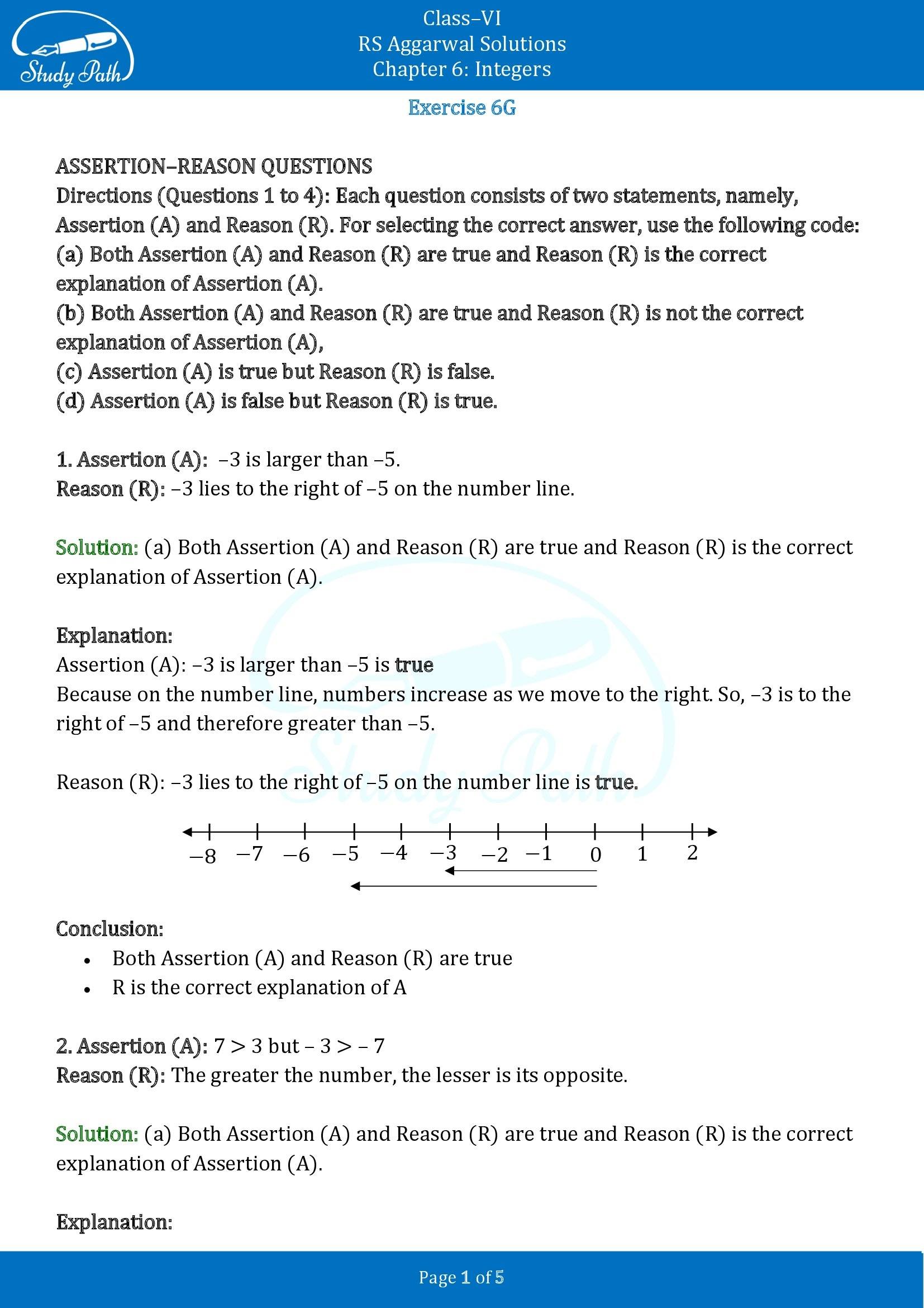 RS Aggarwal Solutions Class 6 Chapter 6 Integers Exercise 6G 00001