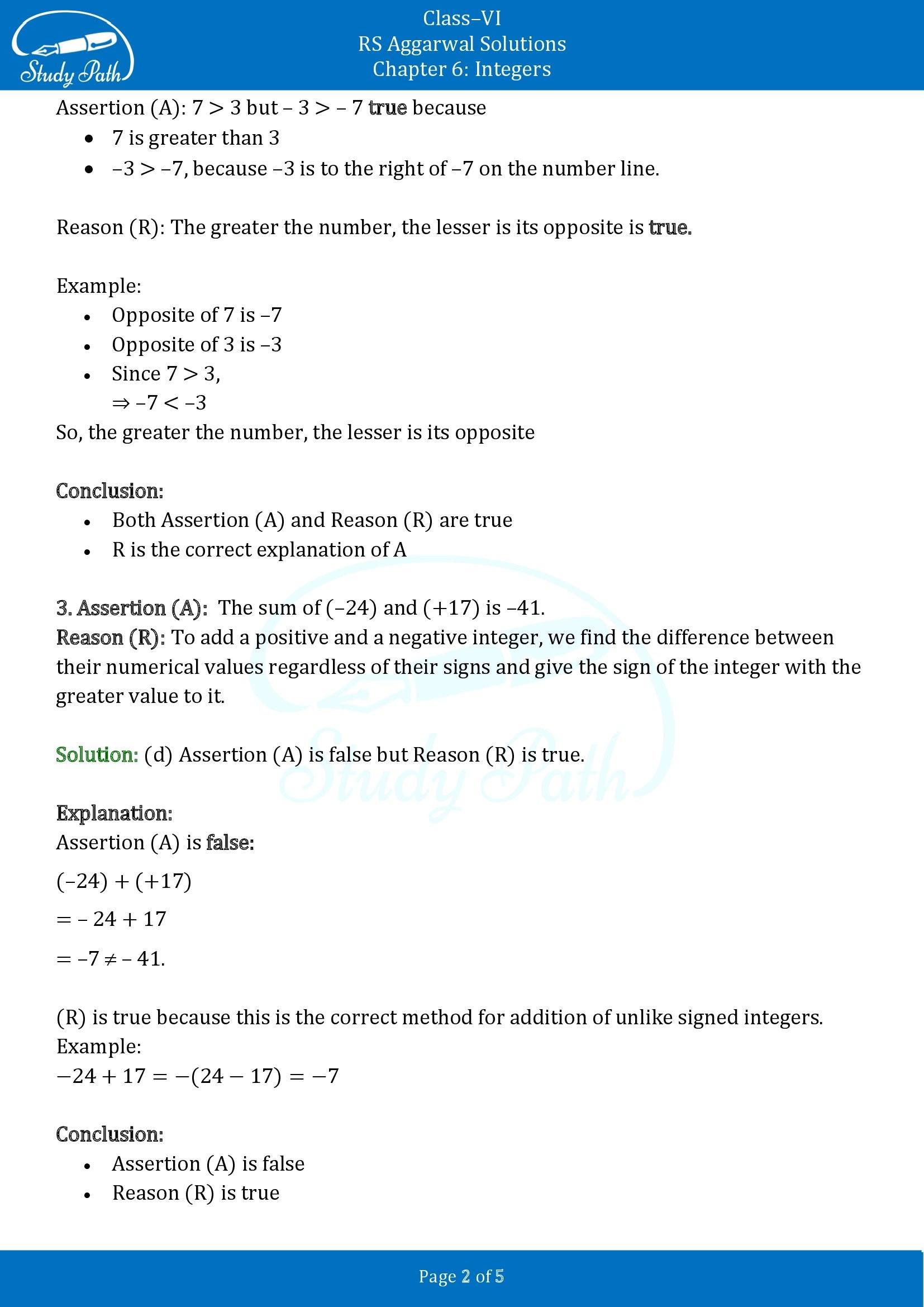 RS Aggarwal Solutions Class 6 Chapter 6 Integers Exercise 6G 00002