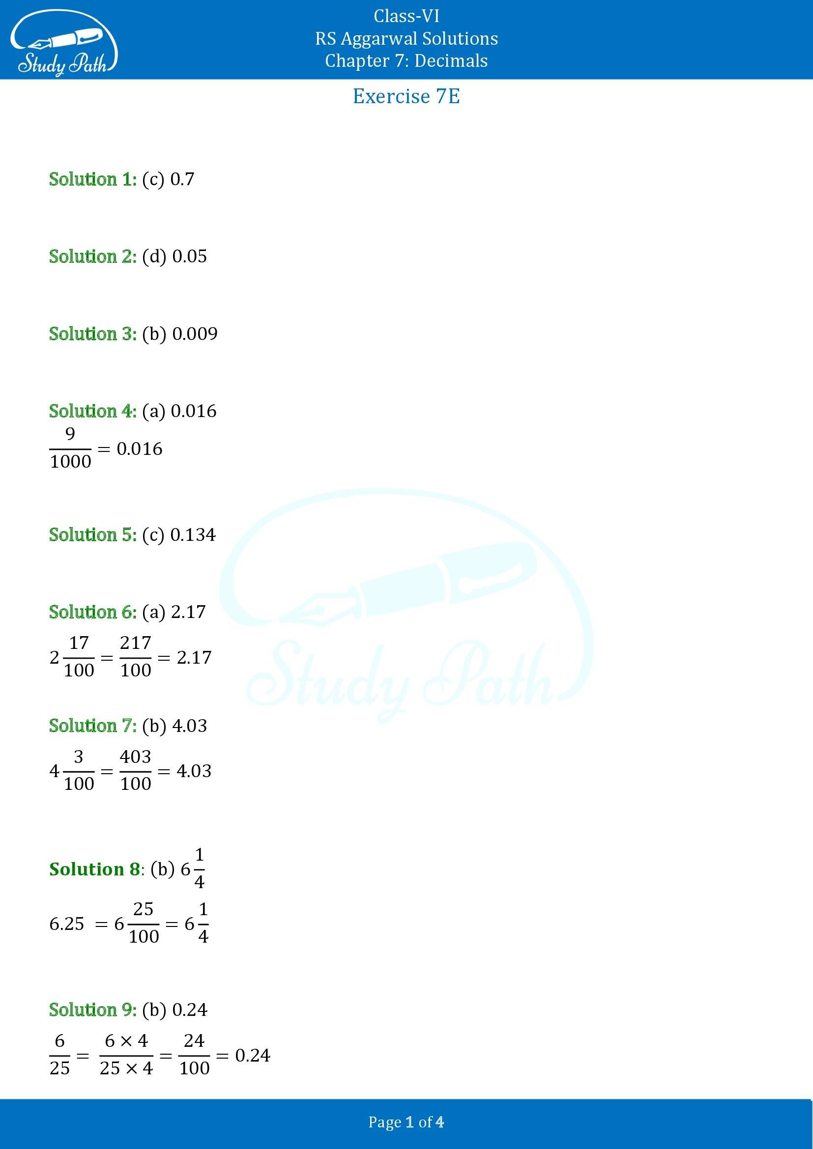 RS Aggarwal Solutions Class 6 Chapter 7 Decimals Exercise 7E MCQ 00001