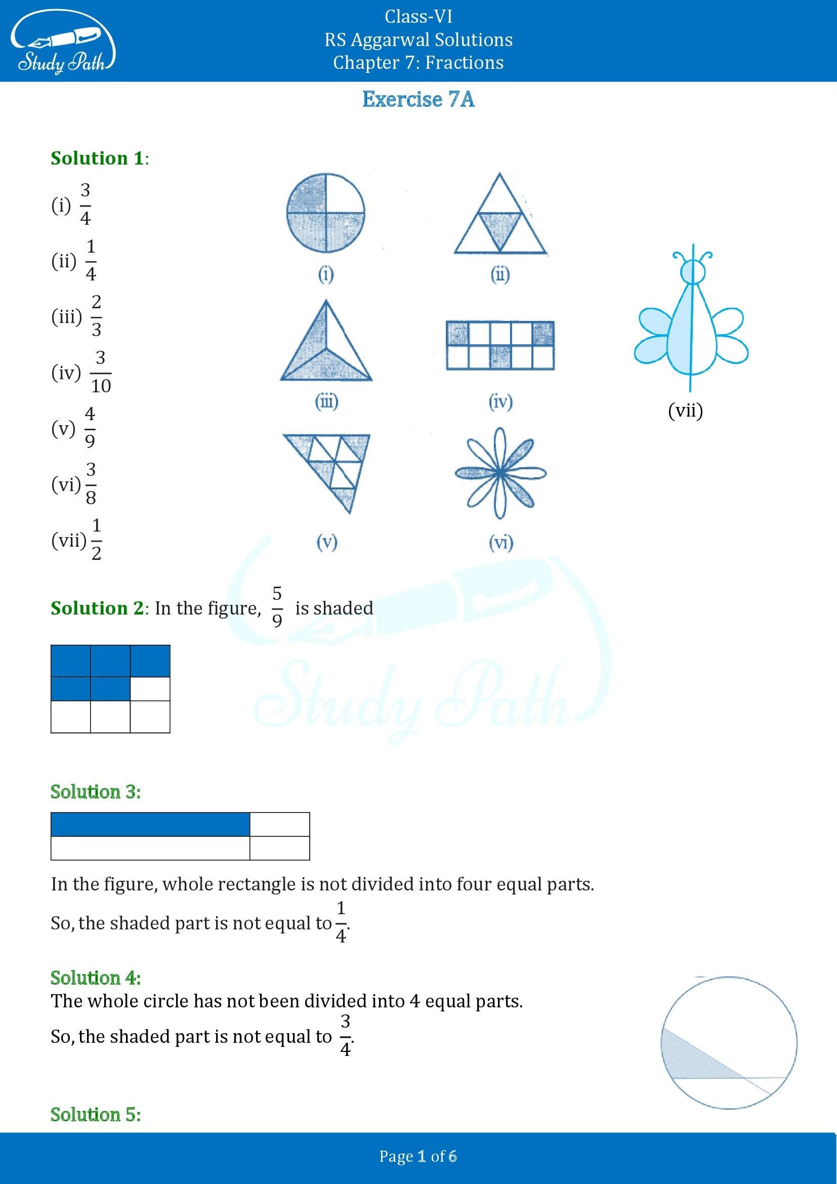 RS Aggarwal Solutions Class 6 Chapter 7 Fractions Exercise 7A 00001