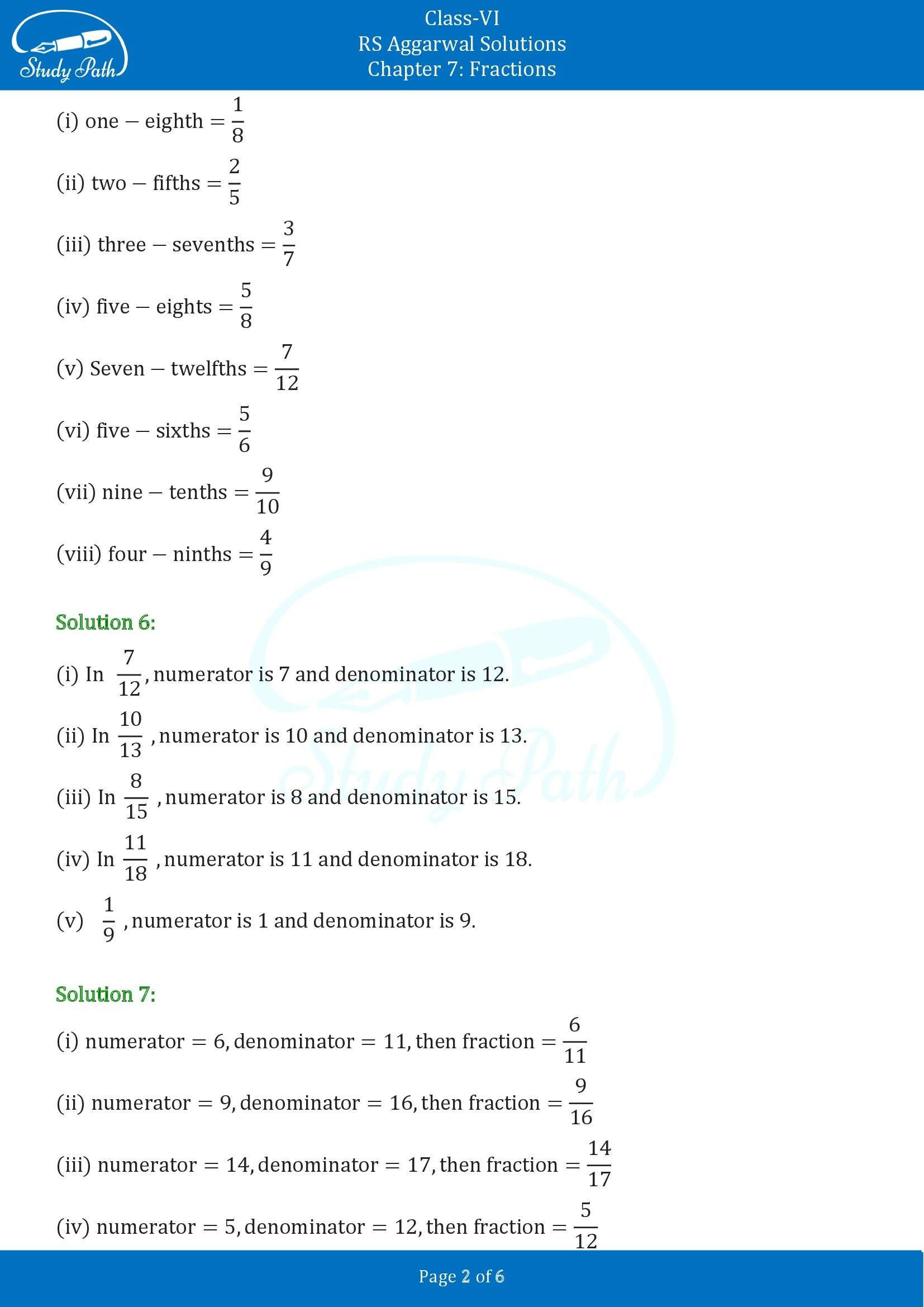 RS Aggarwal Solutions Class 6 Chapter 7 Fractions Exercise 7A 00002