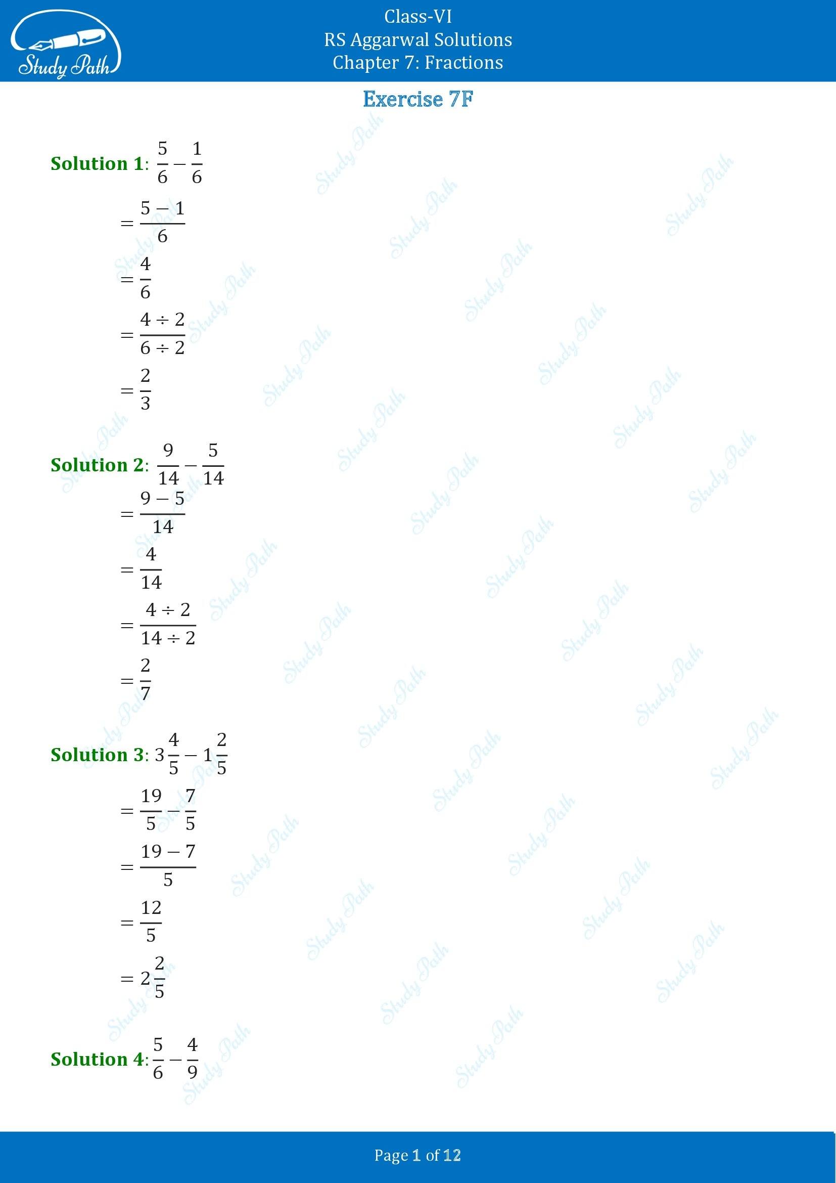 RS Aggarwal Solutions Class 6 Chapter 7 Fractions Exercise 7F 00001