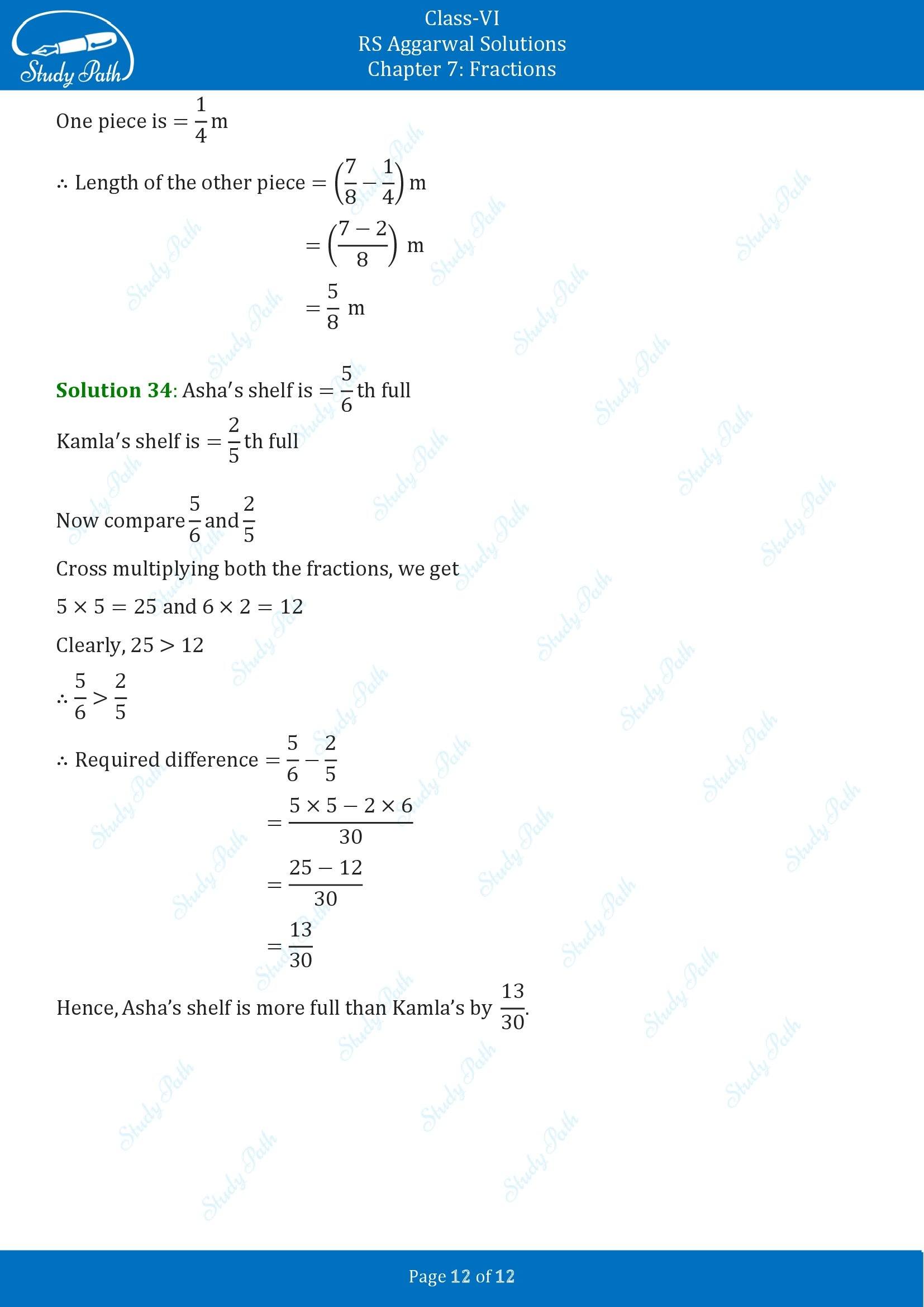 RS Aggarwal Solutions Class 6 Chapter 7 Fractions Exercise 7F 00012