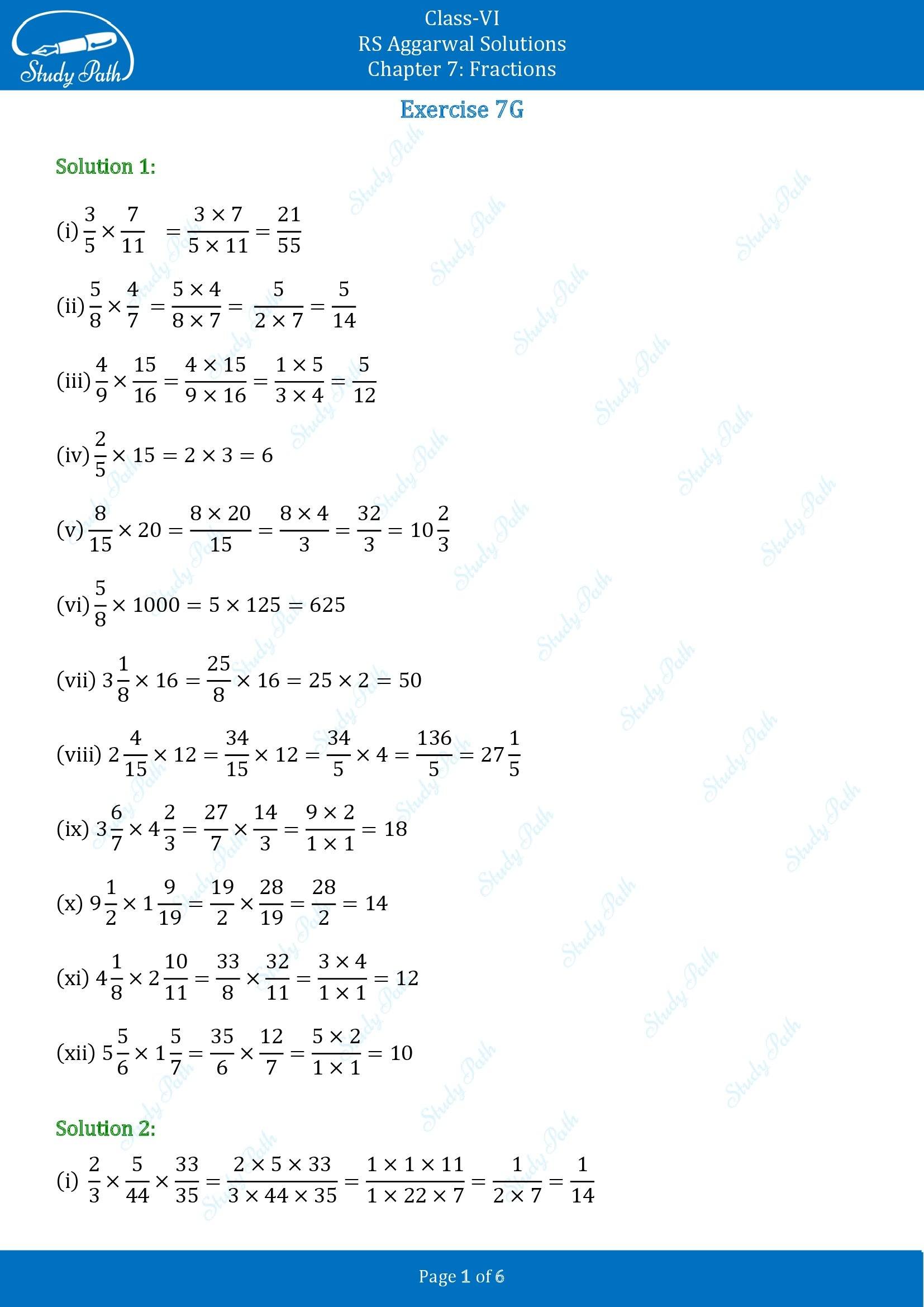 RS Aggarwal Solutions Class 6 Chapter 7 Fractions Exercise 7G 00001